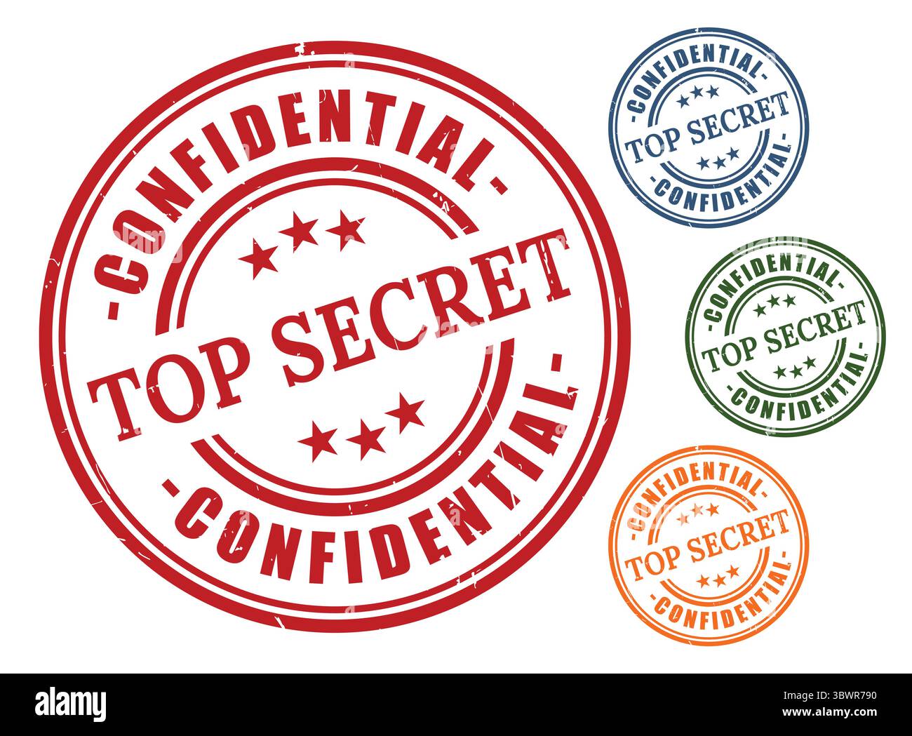 Una collezione di badge riservati Top Secret, set di timbri ufficiali Grunge Rubber Illustrazione Vettoriale