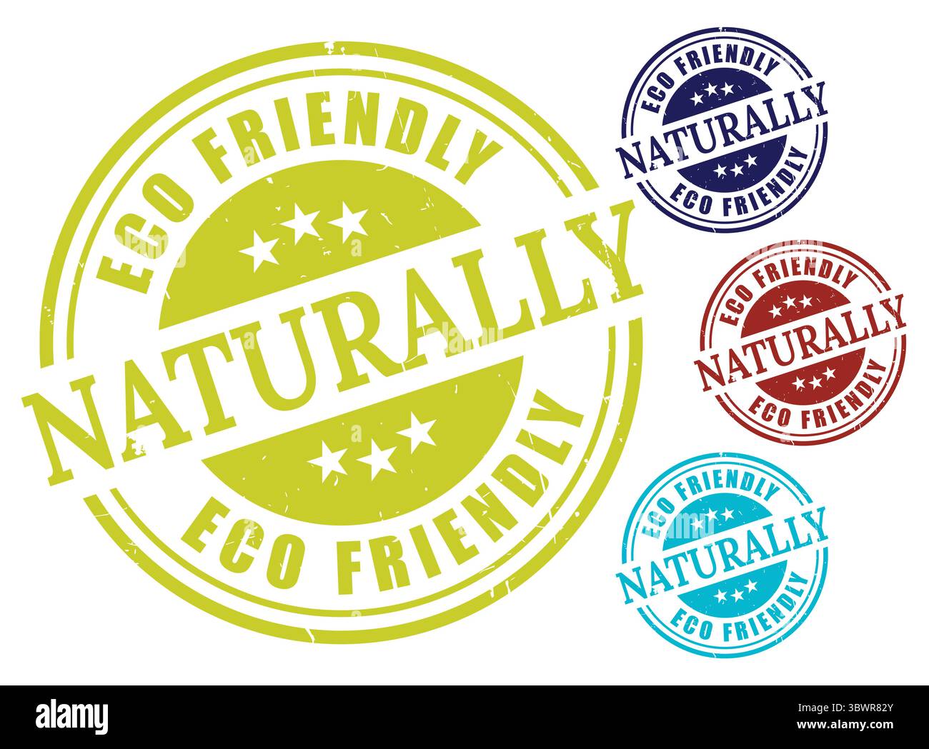 Set vettoriale per timbri ecologici, pacchetto etichette verdi Grunge Style Illustrazione Vettoriale