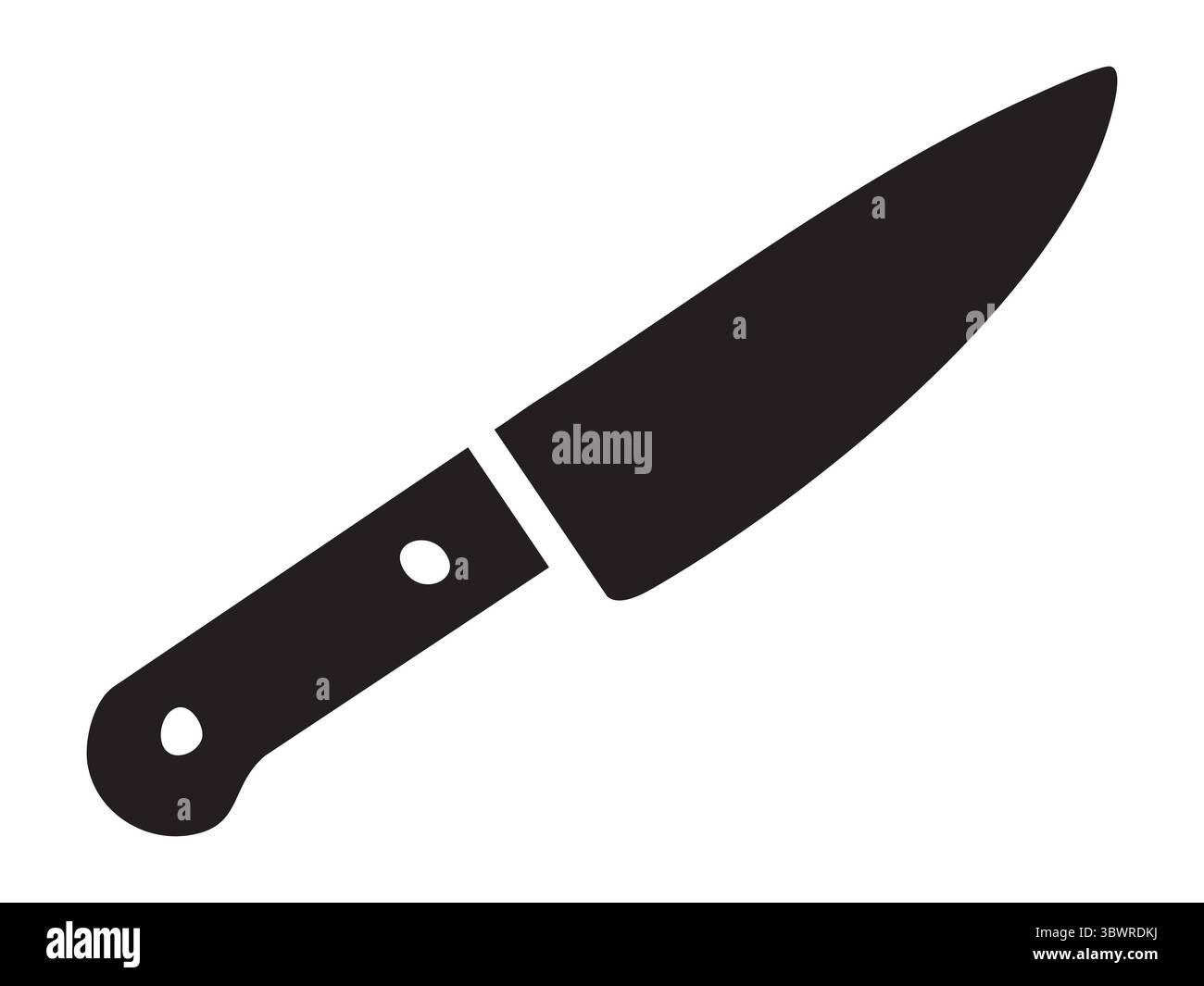 Silhouette nera del coltello da cucina isolata su sfondo bianco, illustrazione grafica. concetto di cucina, utensile da cucina, lama affilata, posate, cucina Illustrazione Vettoriale