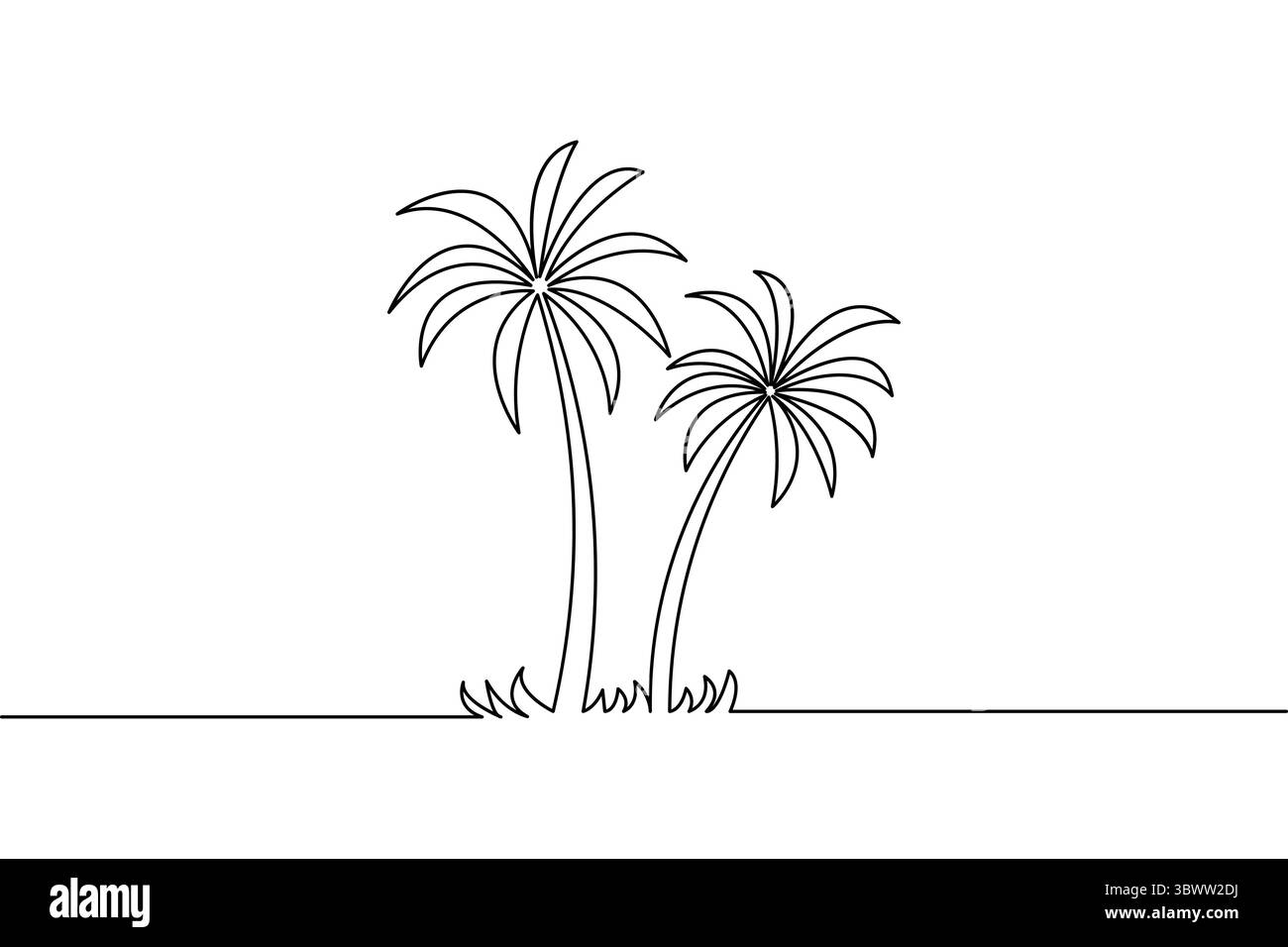Disegno minimalista di due palme in un ambiente tropicale che illustra la natura e le vacanze Illustrazione Vettoriale