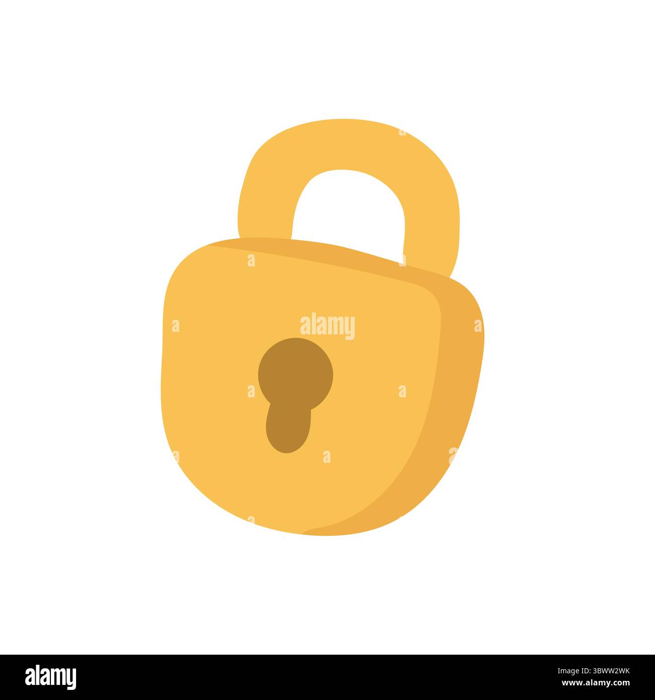 Lucchetto cartoni animati dorati con buco a chiave risplende in uno stile pulito e audace, ideale per illustrazioni di tesori, cassetti subacquei e concept di oggetti sicuri Illustrazione Vettoriale