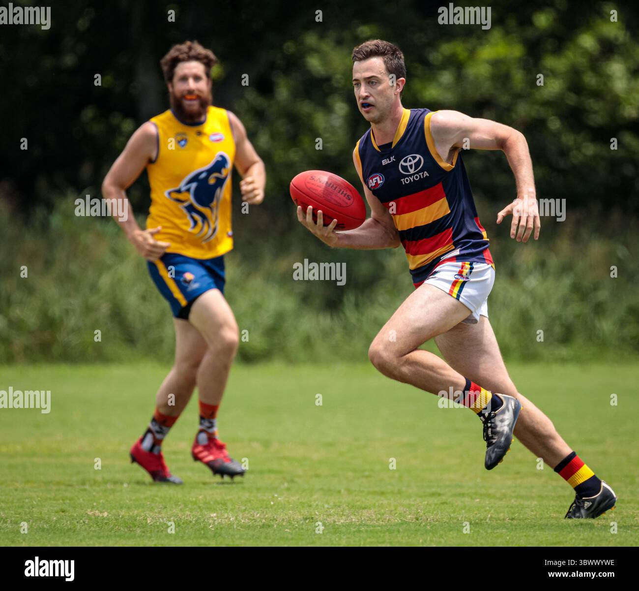 12 giugno 2021, Austin, Texas, Stati Uniti: Partita della United States Australian Football League tra i dingo Austin Crows e Dallas all'Onion Creek Soccer Complex di Austin, Texas. (Immagine di credito: © Ralph Arvesen/ZUMA Press) Foto Stock