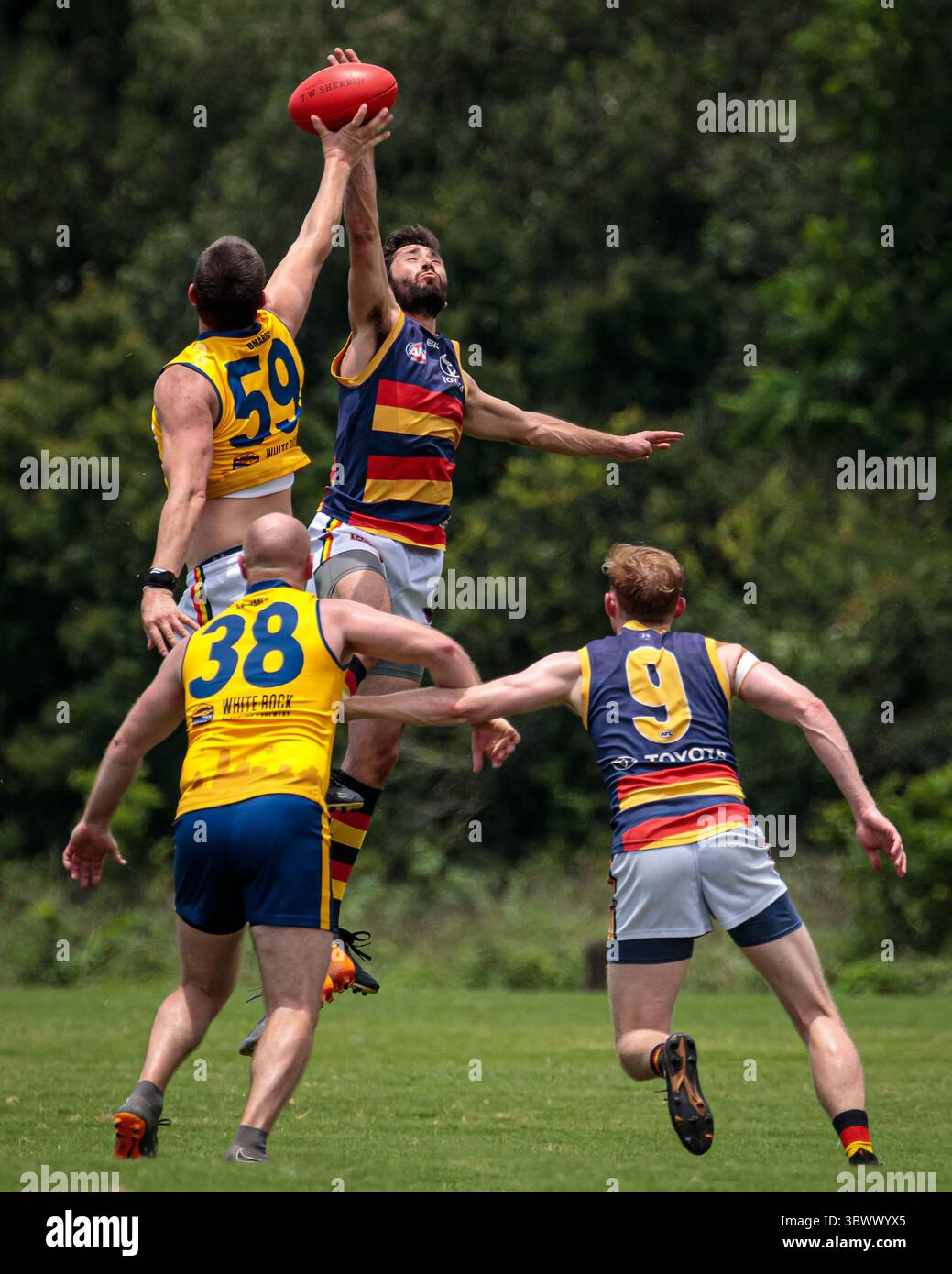 12 giugno 2021, Austin, Texas, Stati Uniti: Partita della United States Australian Football League tra i dingo Austin Crows e Dallas all'Onion Creek Soccer Complex di Austin, Texas. (Immagine di credito: © Ralph Arvesen/ZUMA Press) Foto Stock