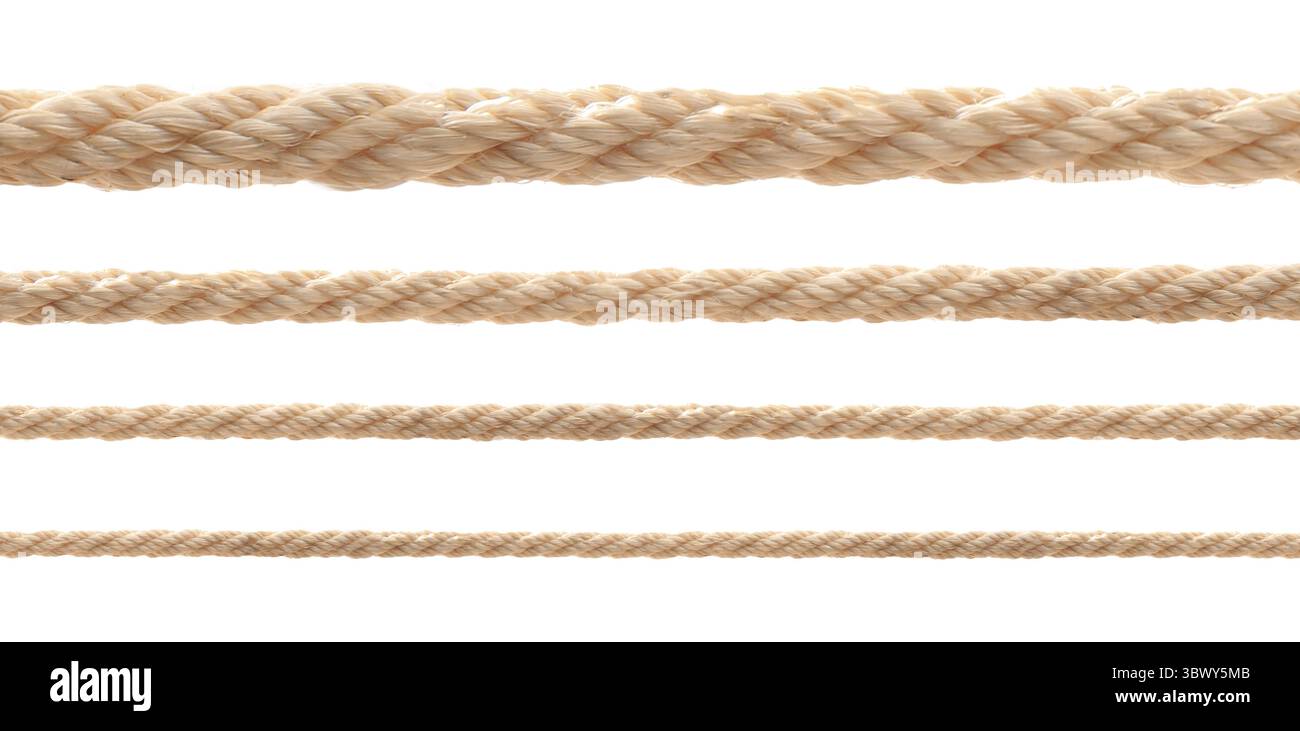 Funi di diverso spessore isolate su bianco, set Foto Stock