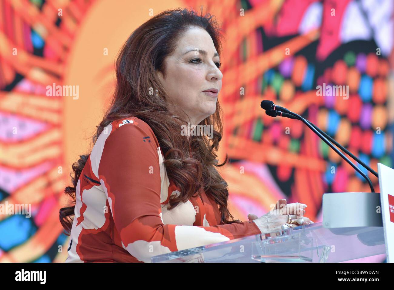 Madrid, Spagna. 17 luglio 2025. La cantante Gloria Estefan partecipa alla presentazione del programma Hispanidad 2025 presso la Real Casa de Correos. Credito: SOPA Images Limited/Alamy Live News Foto Stock