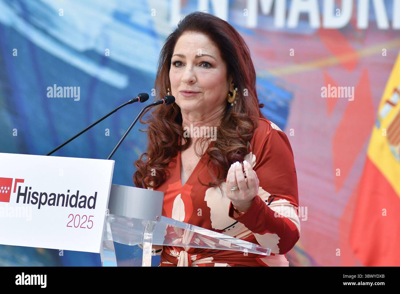 Madrid, Spagna. 17 luglio 2025. La cantante Gloria Estefan partecipa alla presentazione del programma Hispanidad 2025 presso la Real Casa de Correos. Credito: SOPA Images Limited/Alamy Live News Foto Stock