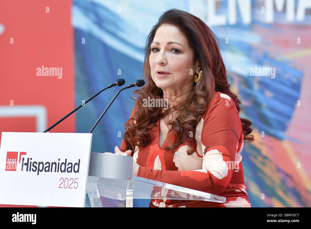 Madrid, Spagna. 17 luglio 2025. La cantante Gloria Estefan partecipa alla presentazione del programma Hispanidad 2025 presso la Real Casa de Correos. Credito: SOPA Images Limited/Alamy Live News Foto Stock