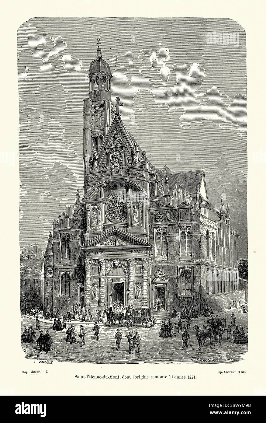 Saint-Étienne-du-Mont, Parigi, Francia, contiene il santuario di St. Geneviève, il santo patrono di Parigi. Storia francese, illustrazione d'epoca Foto Stock