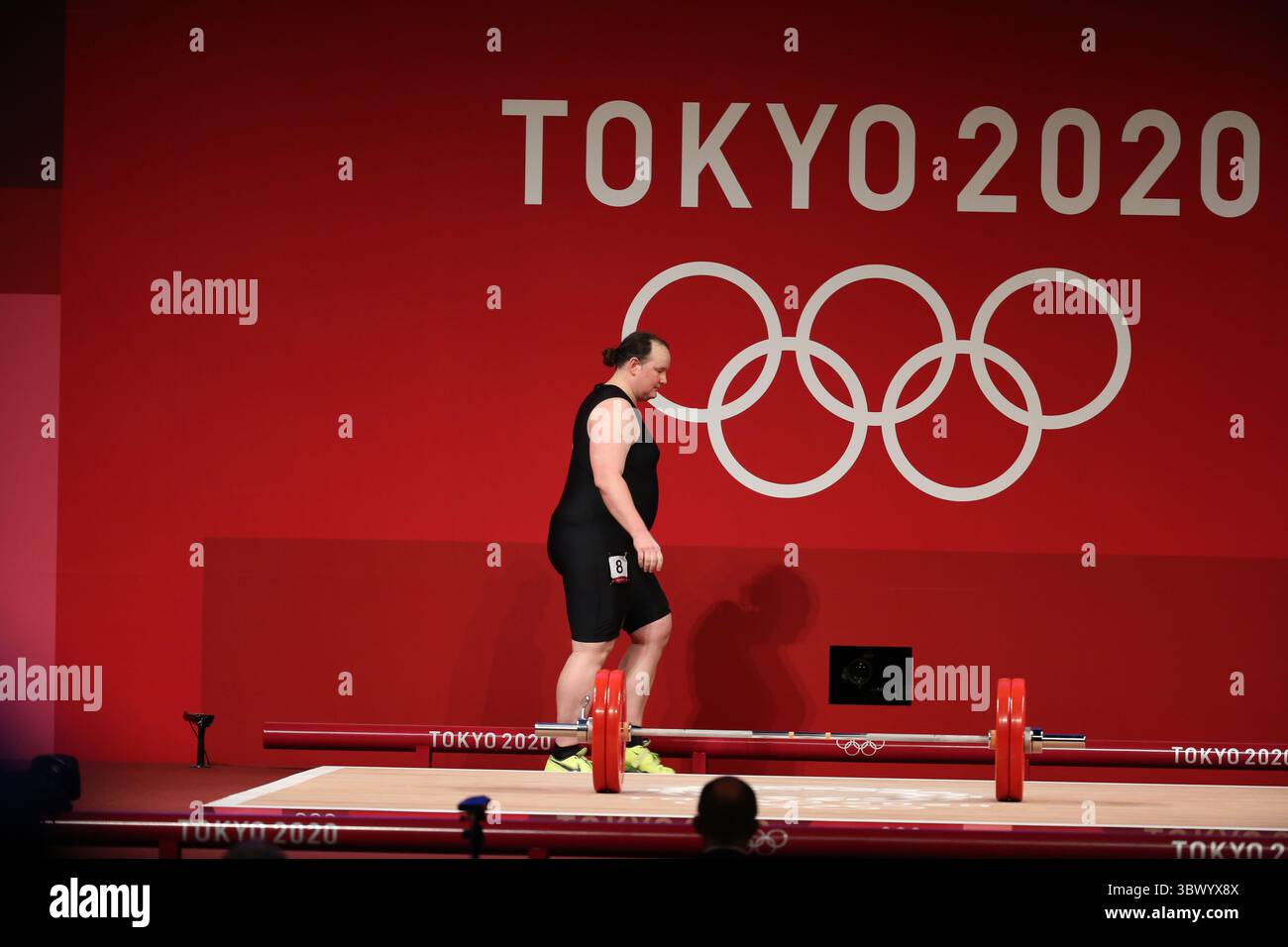 2 agosto 2021, Tokyo, Giappone: Laurel HUBBARD della nuova Zelanda fa la storia diventando la prima atleta apertamente transgender a competere alle Olimpiadi durante il Women's Weightlifting +87kg Group A al Tokyo International Forum il 2 agosto 2021 a Tokyo, Giappone (immagine di credito: © Mickael Chavet via ZUMA Press Wire) Foto Stock
