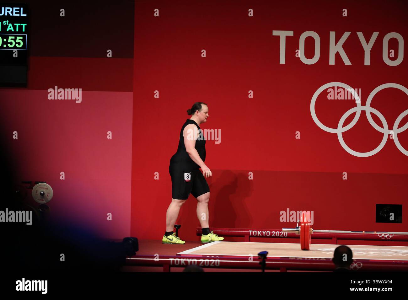 2 agosto 2021, Tokyo, Giappone: Laurel HUBBARD della nuova Zelanda fa la storia diventando la prima atleta apertamente transgender a competere alle Olimpiadi durante il Women's Weightlifting +87kg Group A al Tokyo International Forum il 2 agosto 2021 a Tokyo, Giappone (immagine di credito: © Mickael Chavet via ZUMA Press Wire) Foto Stock