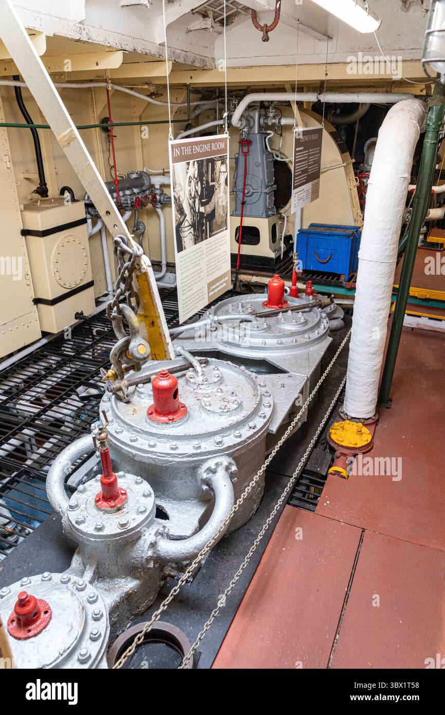 La sala macchine della nave Cheynes IV che insegue le balene presso la storica stazione baleniera di Albany, Torndirrup nella Contea di Danimarca, grande regione meridionale dello stato di Washington Foto Stock