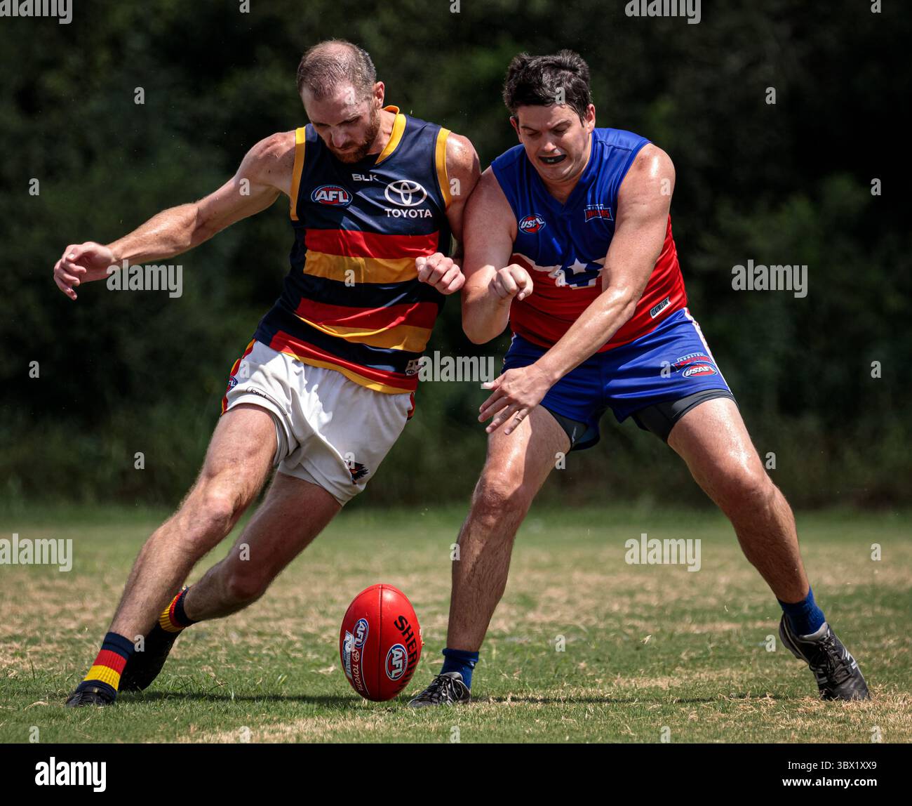 31 luglio 2021, Austin, Texas, Stati Uniti: Partita della United States Australian Football League tra gli Austin Crows e gli Houston Lonestars all'Onion Creek Soccer Complex di Austin, Texas. (Immagine di credito: © Ralph Arvesen/ZUMA Press) Foto Stock