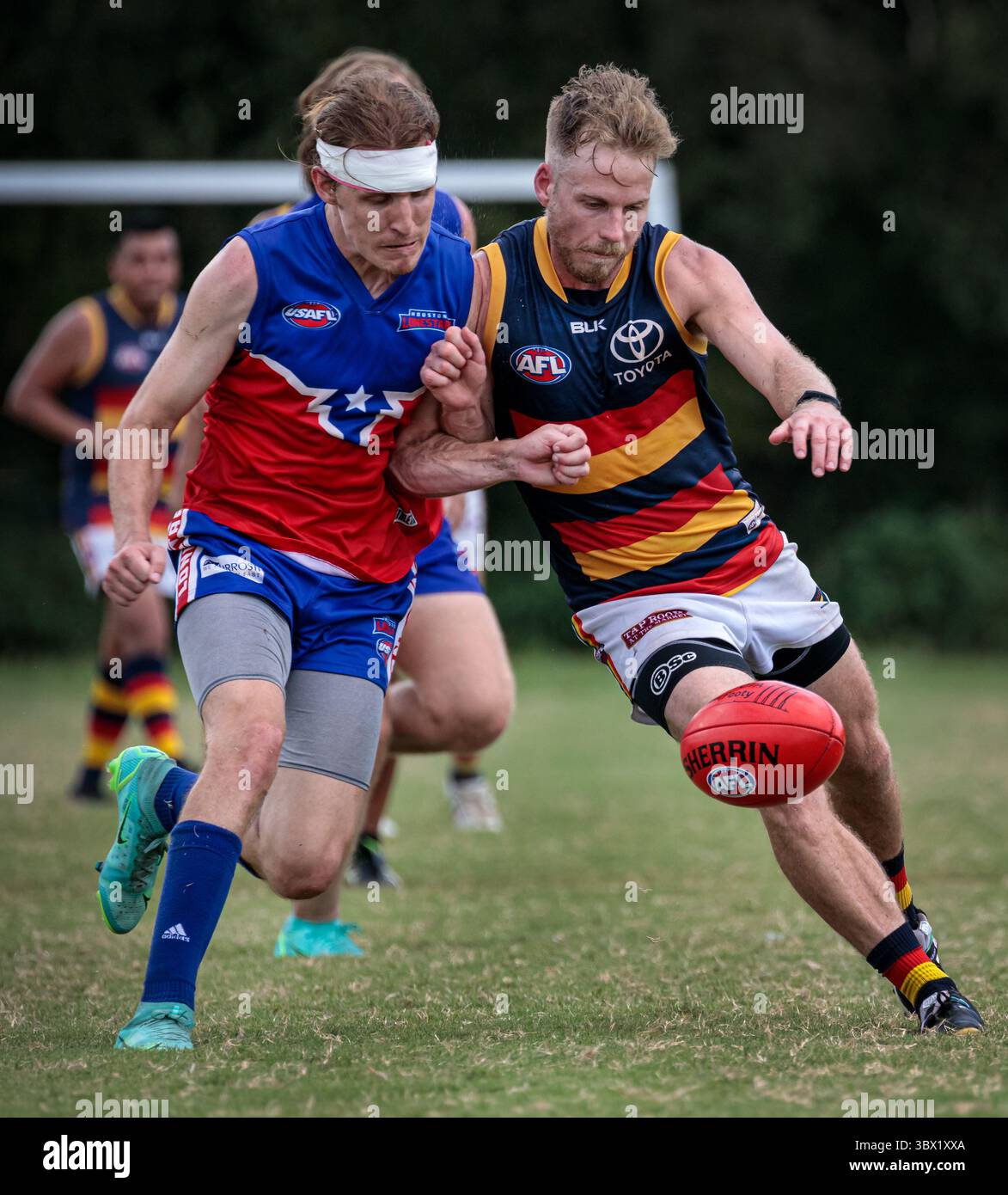 31 luglio 2021, Austin, Texas, Stati Uniti: Partita della United States Australian Football League tra gli Austin Crows e gli Houston Lonestars all'Onion Creek Soccer Complex di Austin, Texas. (Immagine di credito: © Ralph Arvesen/ZUMA Press) Foto Stock
