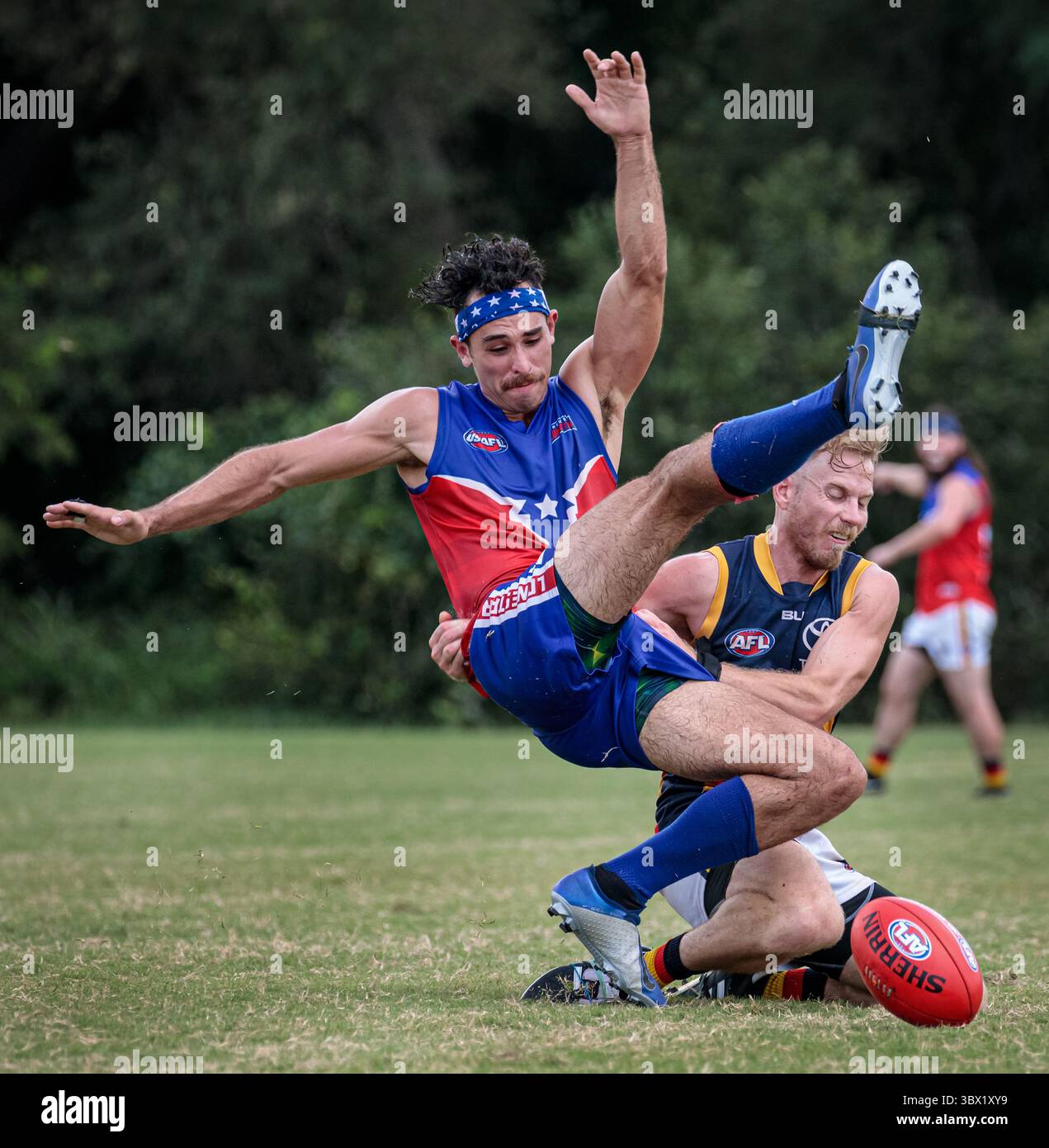 31 luglio 2021, Austin, Texas, Stati Uniti: Partita della United States Australian Football League tra gli Austin Crows e gli Houston Lonestars all'Onion Creek Soccer Complex di Austin, Texas. (Immagine di credito: © Ralph Arvesen/ZUMA Press) Foto Stock