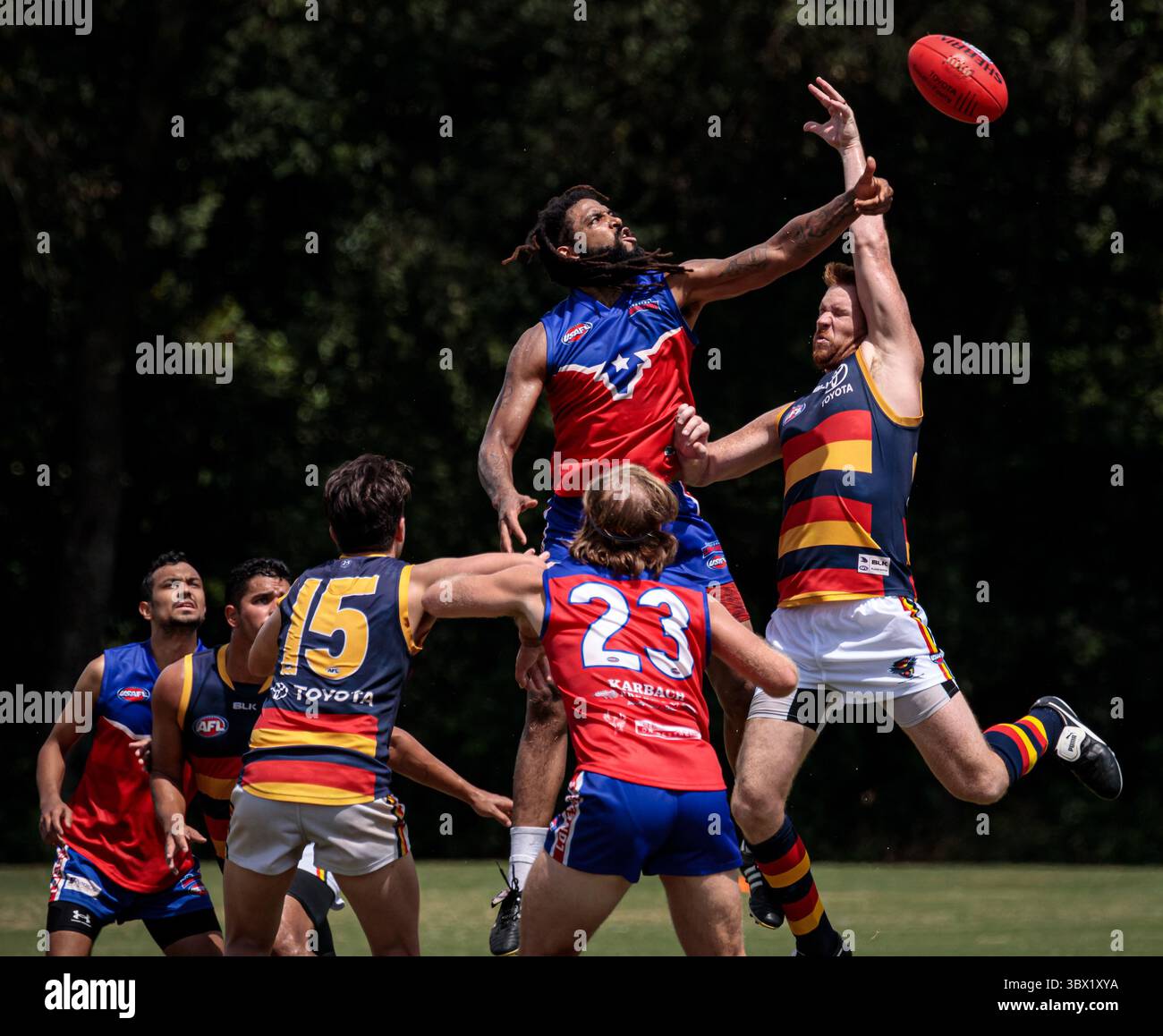 31 luglio 2021, Austin, Texas, Stati Uniti: Partita della United States Australian Football League tra gli Austin Crows e gli Houston Lonestars all'Onion Creek Soccer Complex di Austin, Texas. (Immagine di credito: © Ralph Arvesen/ZUMA Press) Foto Stock