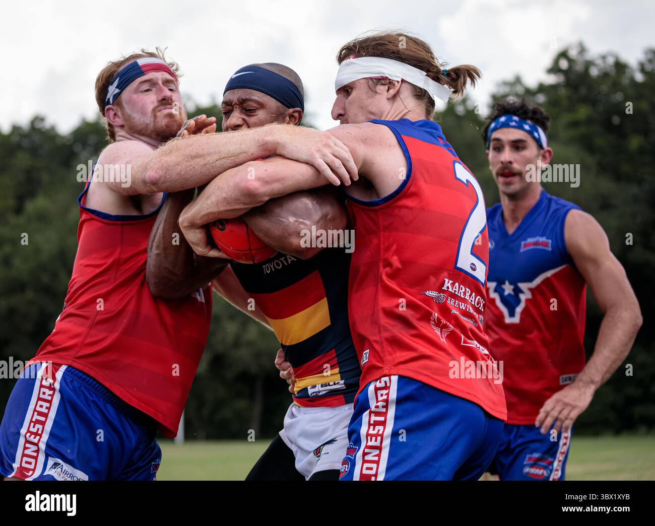 31 luglio 2021, Austin, Texas, Stati Uniti: Partita della United States Australian Football League tra gli Austin Crows e gli Houston Lonestars all'Onion Creek Soccer Complex di Austin, Texas. (Immagine di credito: © Ralph Arvesen/ZUMA Press) Foto Stock