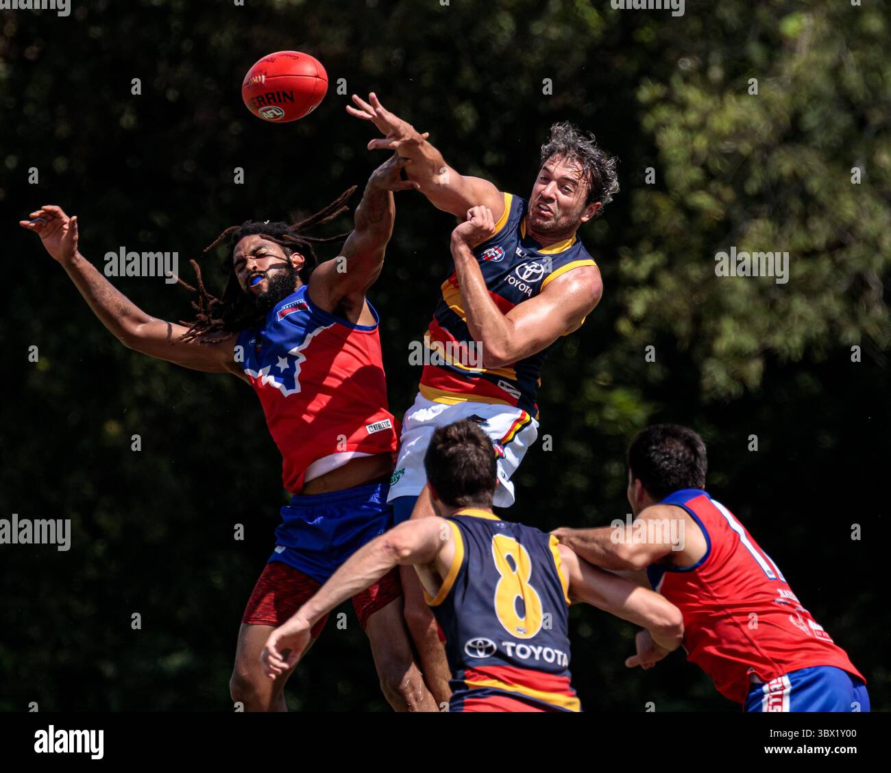 31 luglio 2021, Austin, Texas, Stati Uniti: Partita della United States Australian Football League tra gli Austin Crows e gli Houston Lonestars all'Onion Creek Soccer Complex di Austin, Texas. (Immagine di credito: © Ralph Arvesen/ZUMA Press) Foto Stock