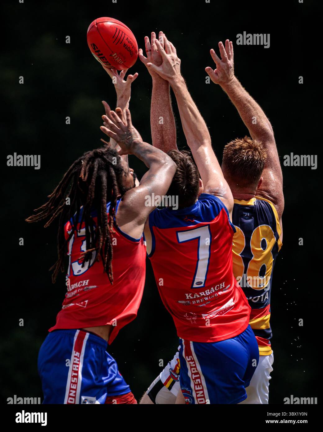 31 luglio 2021, Austin, Texas, Stati Uniti: Partita della United States Australian Football League tra gli Austin Crows e gli Houston Lonestars all'Onion Creek Soccer Complex di Austin, Texas. (Immagine di credito: © Ralph Arvesen/ZUMA Press) Foto Stock