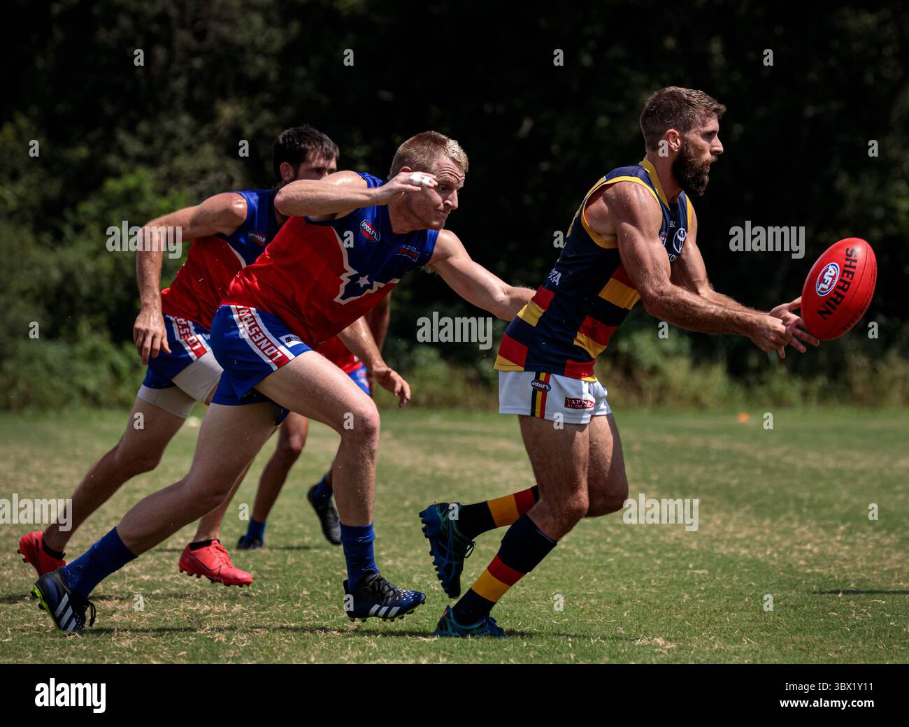 31 luglio 2021, Austin, Texas, Stati Uniti: Partita della United States Australian Football League tra gli Austin Crows e gli Houston Lonestars all'Onion Creek Soccer Complex di Austin, Texas. (Immagine di credito: © Ralph Arvesen/ZUMA Press) Foto Stock