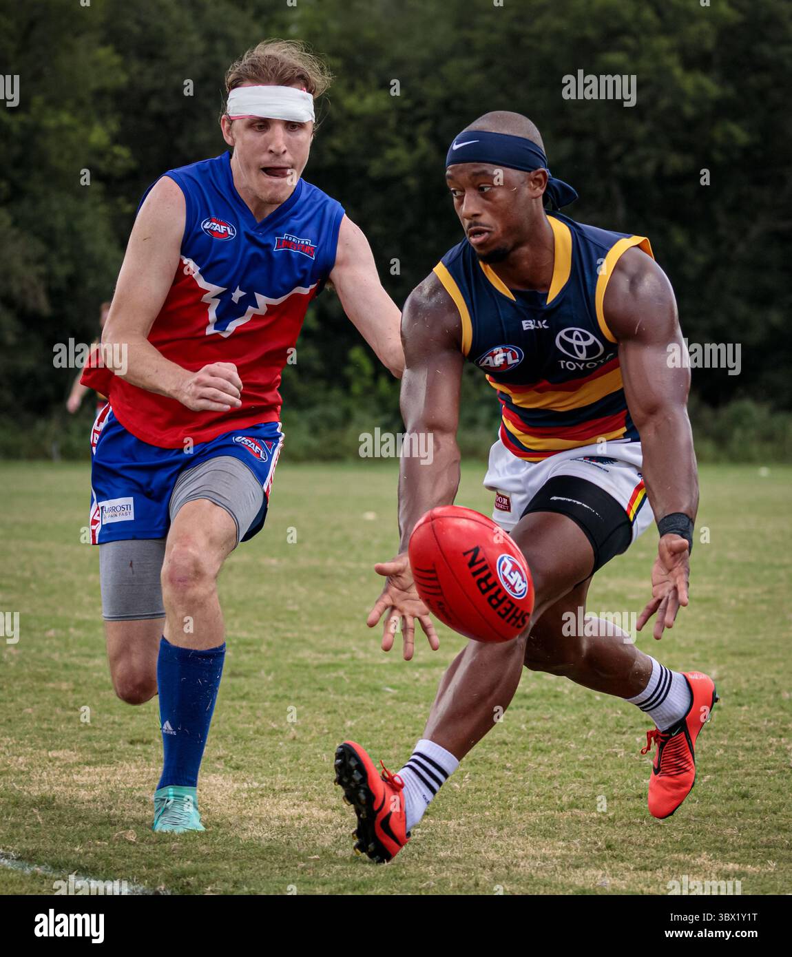 31 luglio 2021, Austin, Texas, Stati Uniti: Partita della United States Australian Football League tra gli Austin Crows e gli Houston Lonestars all'Onion Creek Soccer Complex di Austin, Texas. (Immagine di credito: © Ralph Arvesen/ZUMA Press) Foto Stock