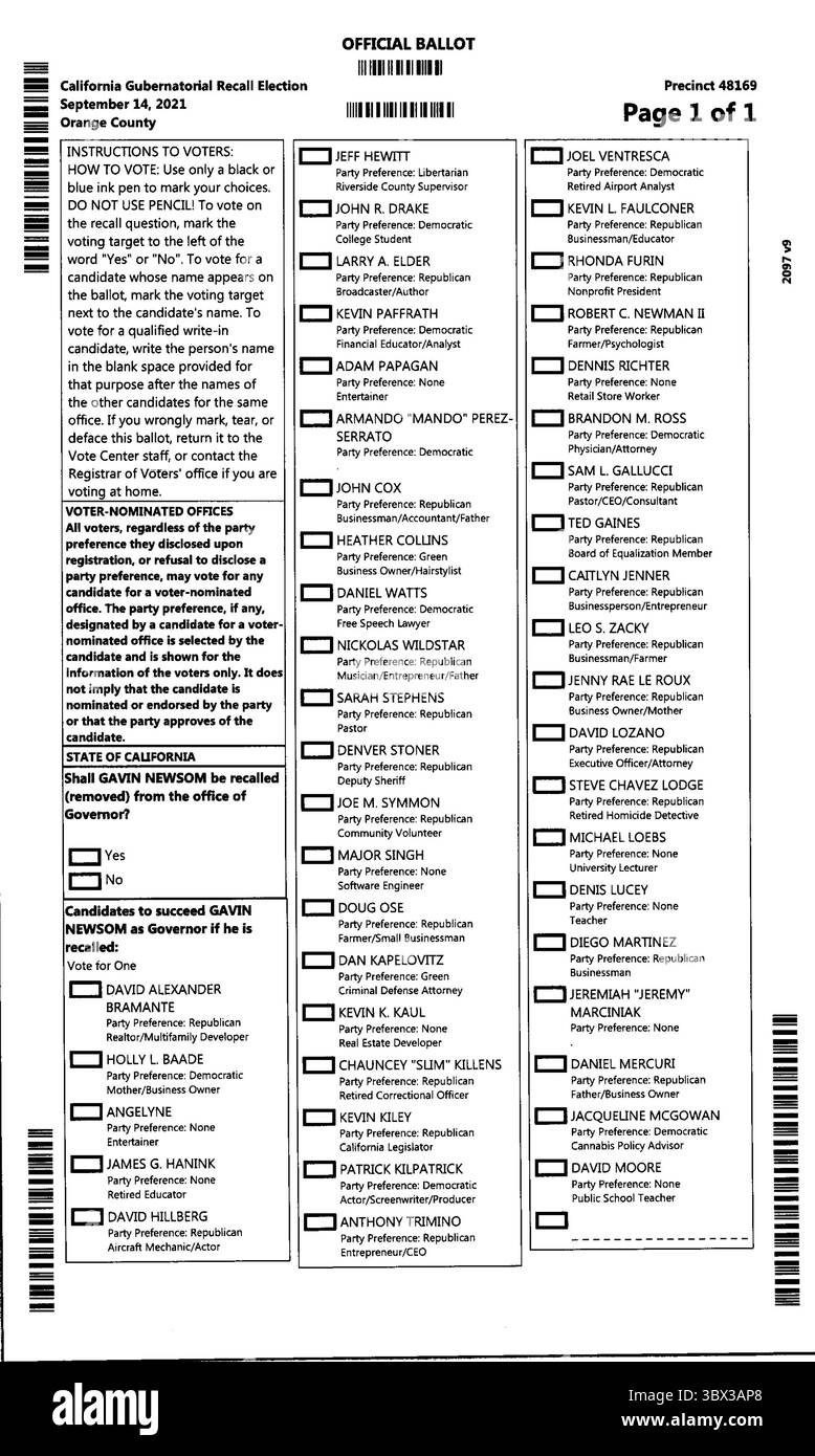 23 agosto 2021, Sacramento, California, Stati Uniti: Foto di un voto di California Gubernatorial Recall Election. Il 14 settembre, gli elettori registrati in California potranno votare "sì” o "no” sul fatto che Newsom, che è stato eletto nel 2018, debba rimanere in carica per il resto del suo mandato o essere sostituito da uno dei più ampi candidati di altri partiti che si candidano a sostituirlo. (Immagine di credito: © ZUMA Press Wire Service) Foto Stock