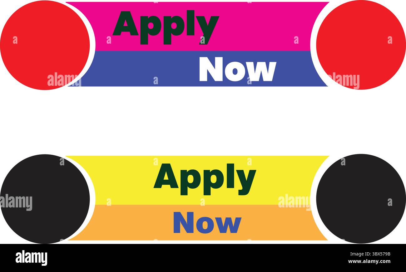 Applica ora pulsanti vettoriali colorati in rosa, giallo e nero per i banner CTA dei siti Web e dei dispositivi mobili Illustrazione Vettoriale