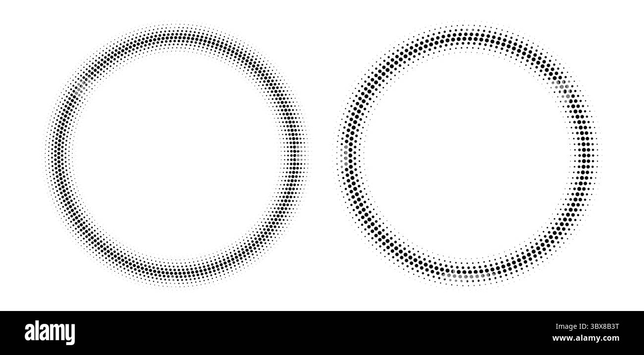 Cornice circolare a mezzitoni, motivo a punti radiali, elemento grafico circolare vintage astratto. Illustrazione Vettoriale