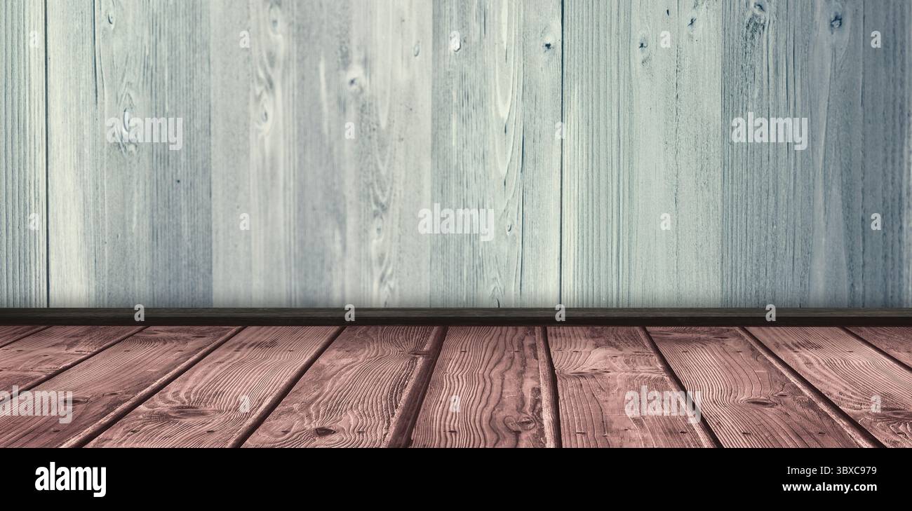 Ripiano in legno sul muro grigio Foto Stock