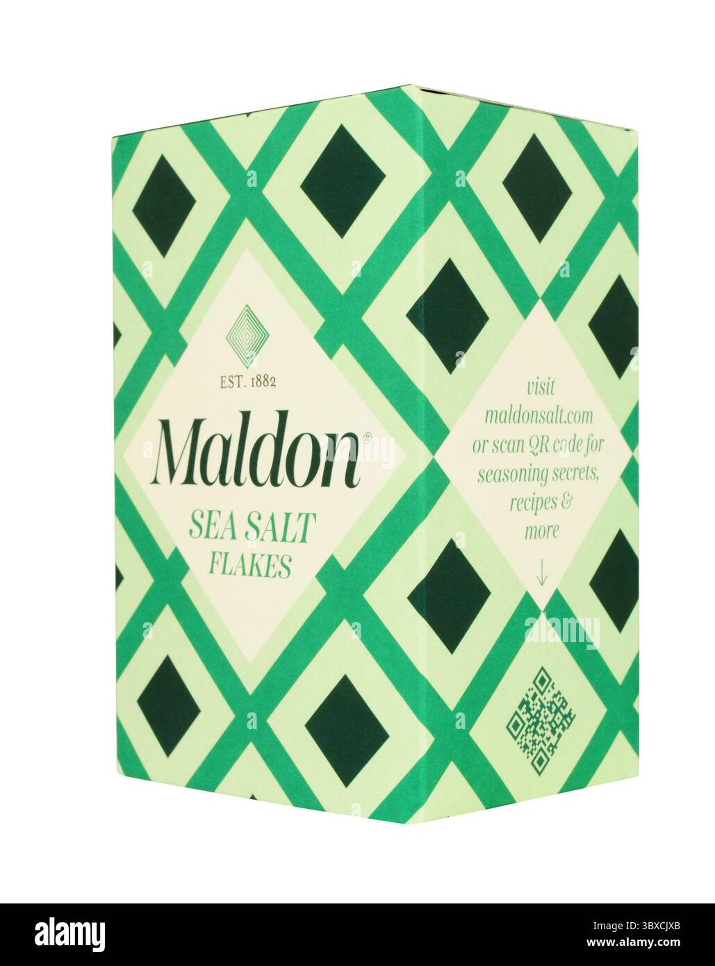 Il sale marino di Maldon scaglie di aromi alimentari naturali in una scatola da 250 g. Foto Stock