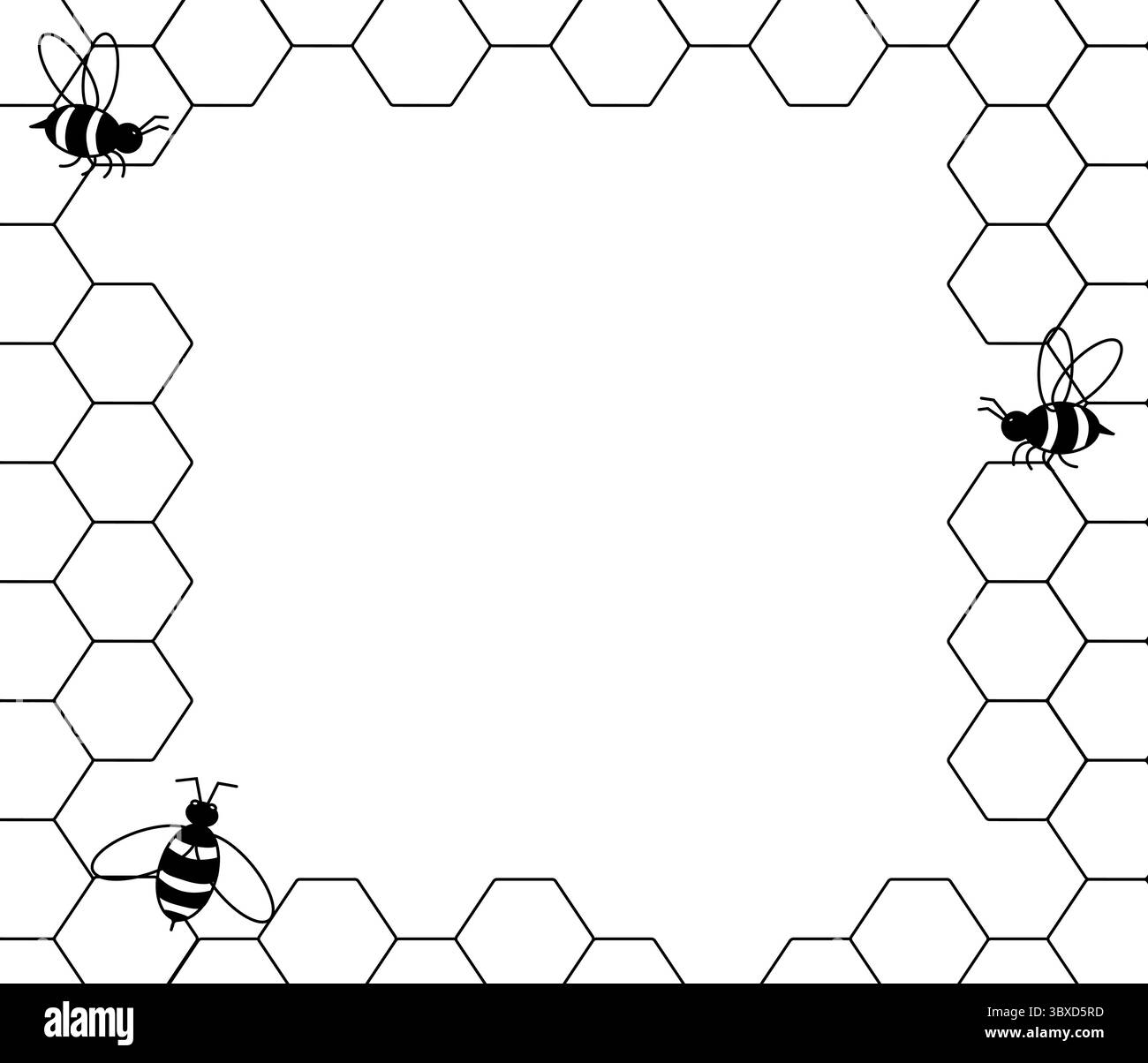 Sagoma rettangolare della cornice a nido d'ape. Illustrazione della linea grafica vettoriale. Logo lineare, etichetta, tag elementi di design con miele organico. Concetto per miele pa Illustrazione Vettoriale