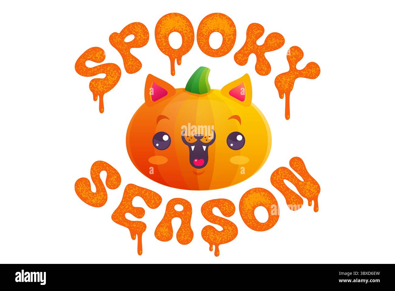 Icona vettoriale della zucca come un gatto in stile kawaii. Simpatico gatto di zucca in stile manga. Tipografia della stagione spettrale. Illustrazione Vettoriale