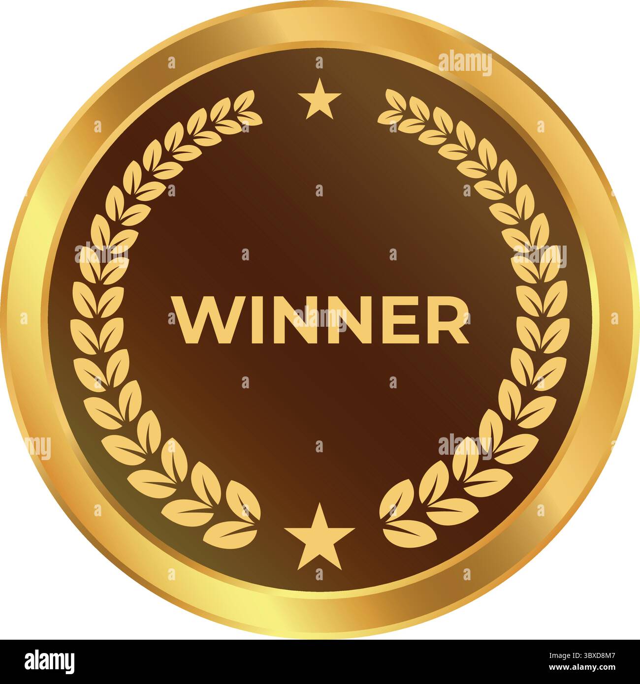 Elegante medaglia d'oro e marrone con corona d'alloro e stelle, ideale per premi e riconoscimenti. Illustrazione Vettoriale