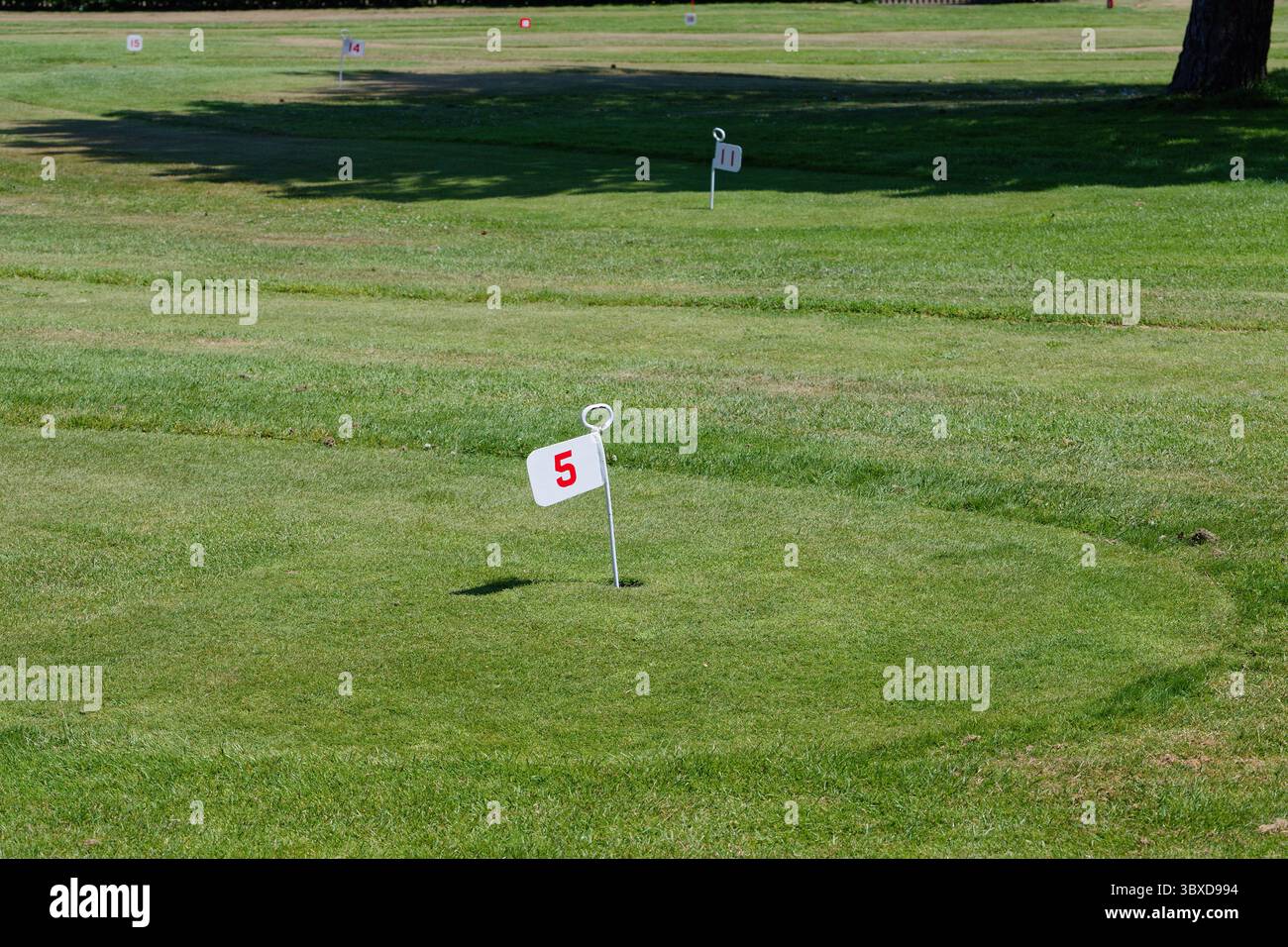 Minigolf. Un piccolo campo da golf per turisti in una località balneare. Orologio a golf. Mettere la rotta. Foto Stock