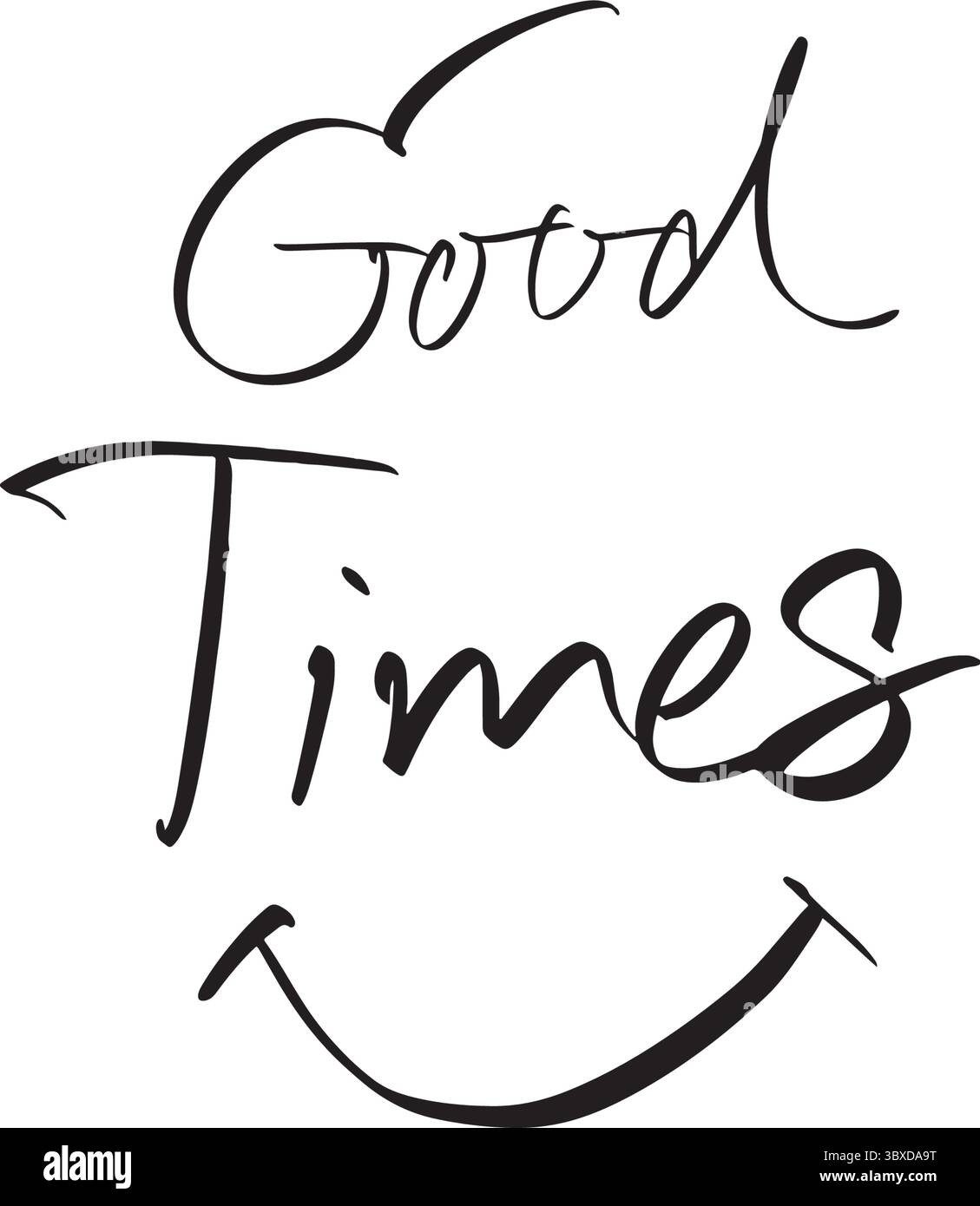 Buon tempo icona sorriso testo font calligrafia scrittura a mano scrittura a mano parola di colore nero messaggio divertimento ridere buon tempo sorriso icona sorriso positivo rel Illustrazione Vettoriale