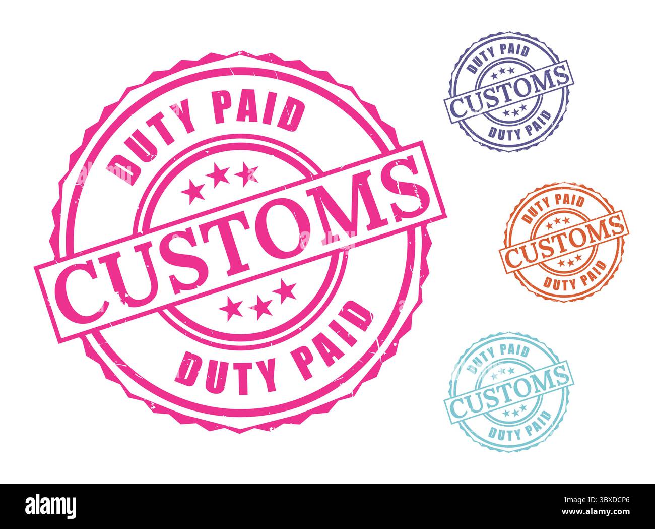 Un pacchetto di sigilli doganali a pagamento, icone del vettore di sdoganamento in stile Grunge Illustrazione Vettoriale