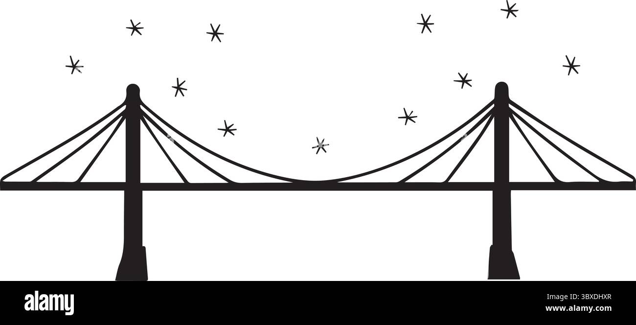 Un logo per il grande ponte con illustrazioni artistiche stilizzate con sfondo bianco Illustrazione Vettoriale