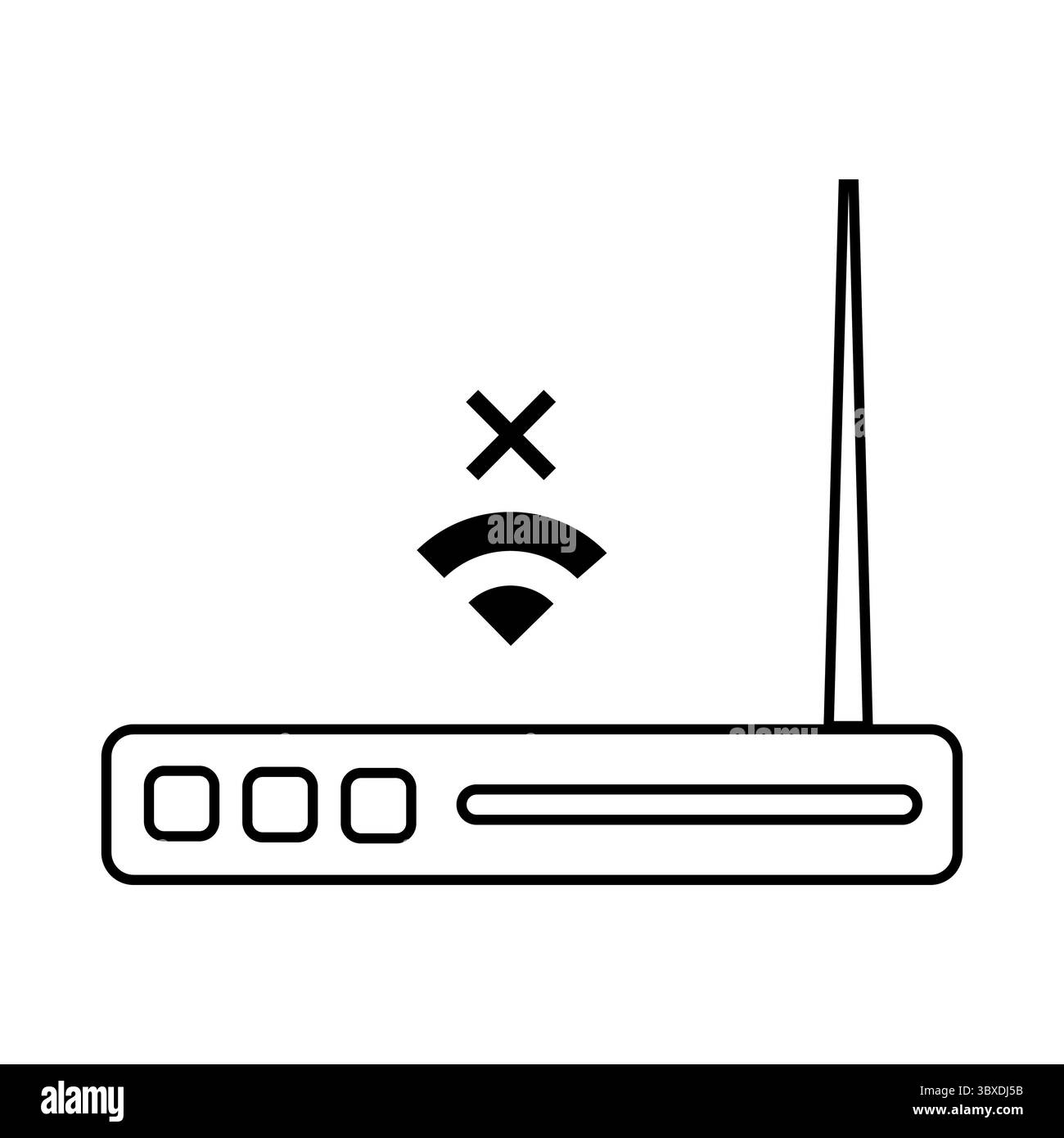 Illustrazione del dispositivo router. Nessun segnale Wi Fi. Simbolo della rete disconnessa. Concetto di tecnologia vettoriale. Illustrazione Vettoriale
