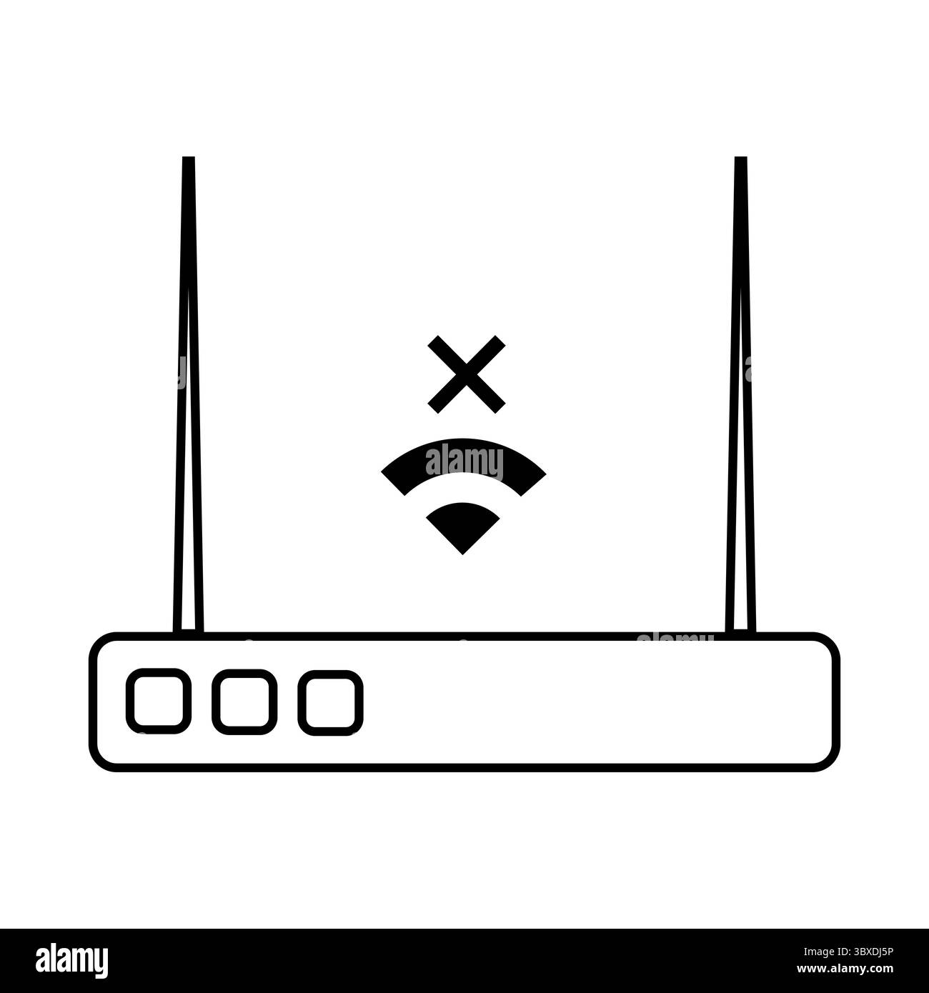 Router senza Wi Fi. Simbolo di errore di rete. Vettore Internet disconnesso. Indicatore di perdita del segnale. Illustrazione Vettoriale