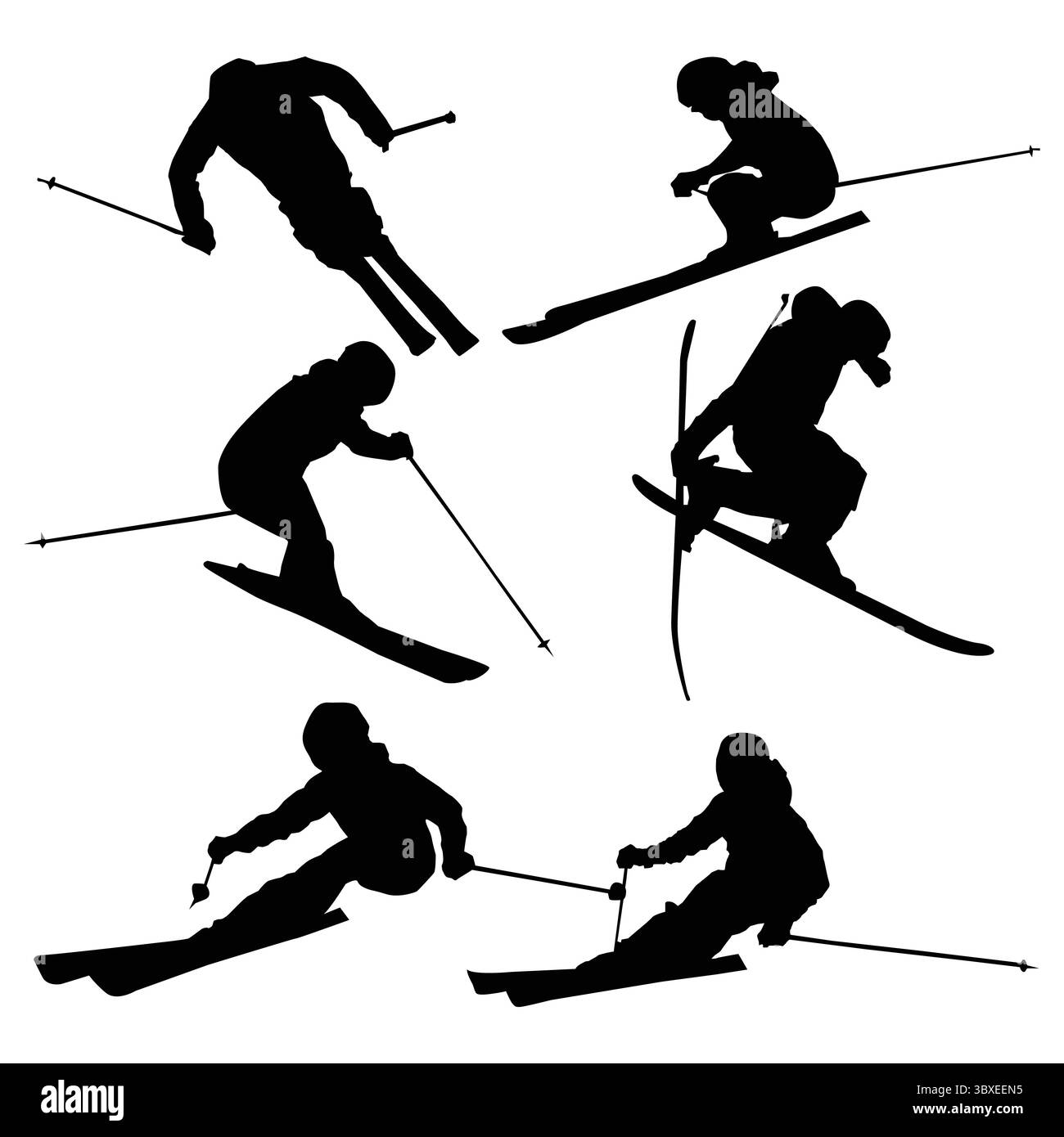 Giocatore di sci alpino silhouette disegnando la forma Vol 3 Illustrazione Vettoriale