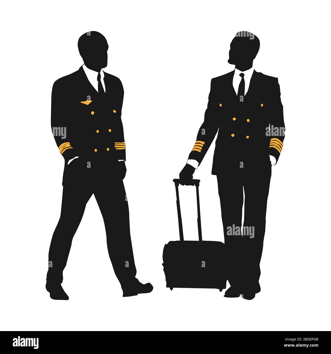 Aviation Pilot in posa completa corpo nero silhouette illustrazione vol 04 Illustrazione Vettoriale