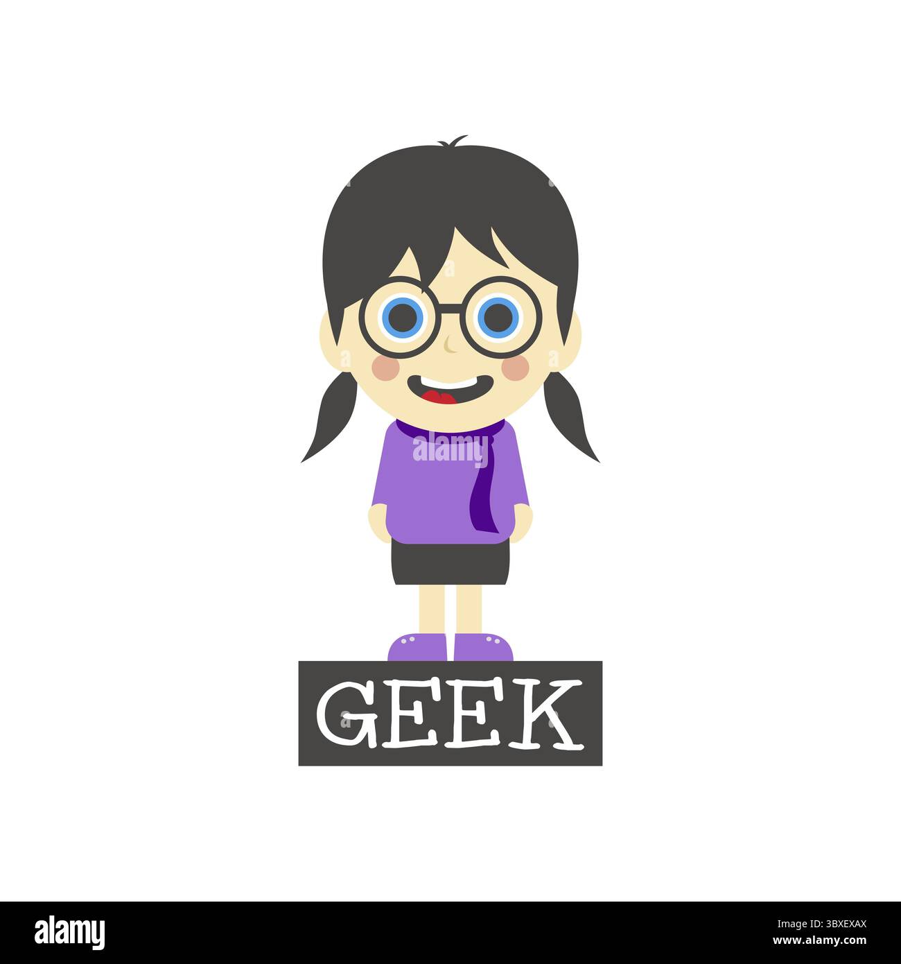 Geek girl tema personaggio cartoni animati illustrazione grafica vettoriale Foto Stock