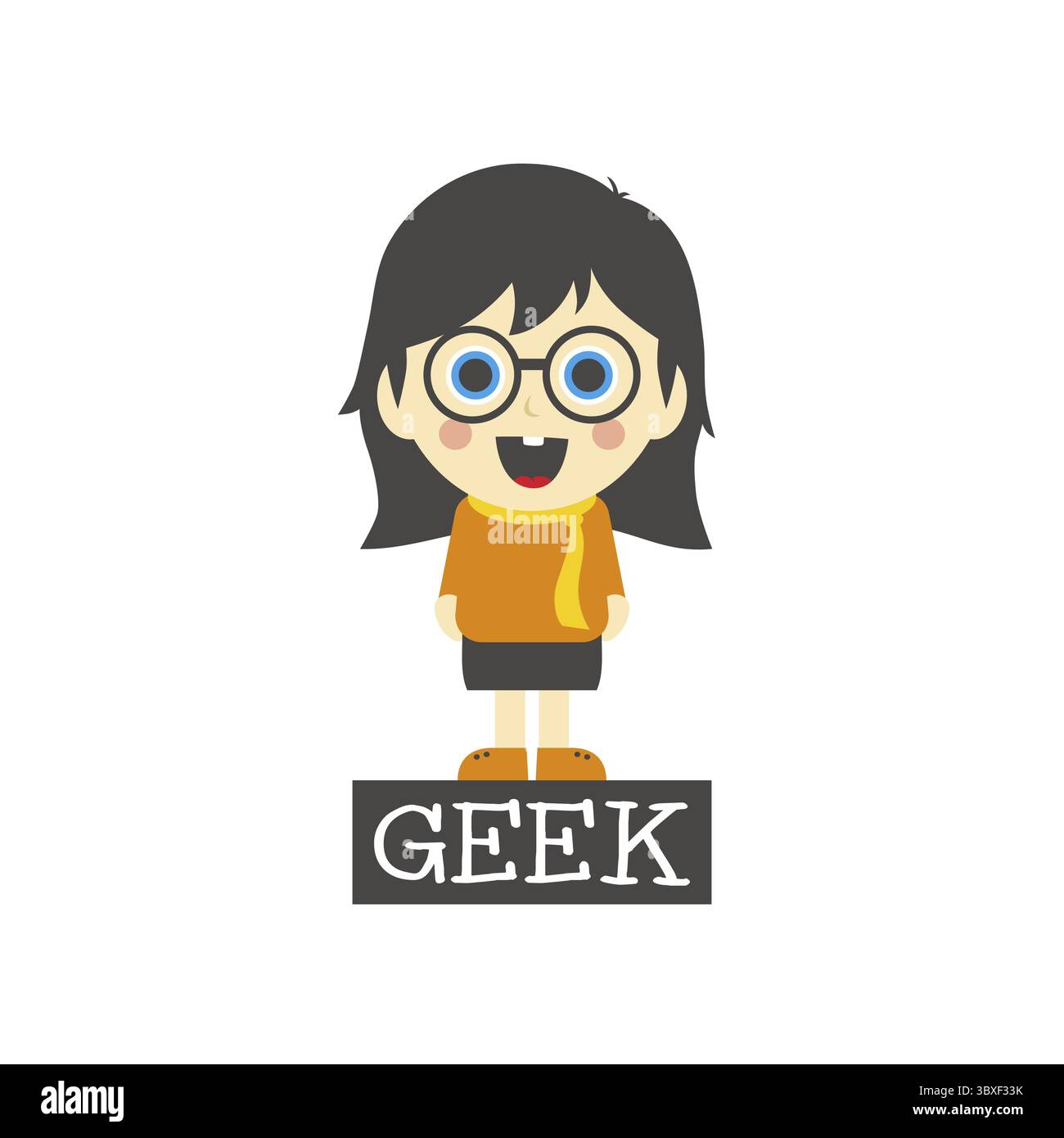 Geek girl tema personaggio cartoni animati illustrazione grafica vettoriale Foto Stock