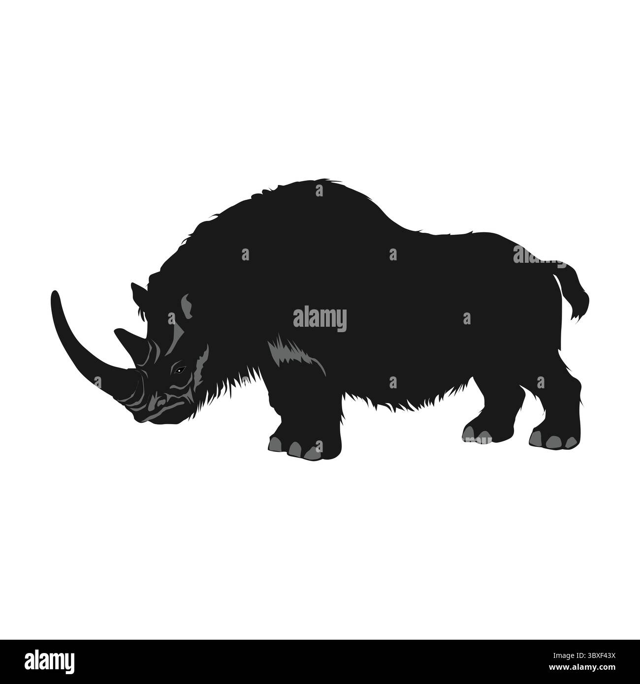 Rhinoceros nero, illustrazione della silhouette Rhino su sfondo bianco vol 04 Illustrazione Vettoriale