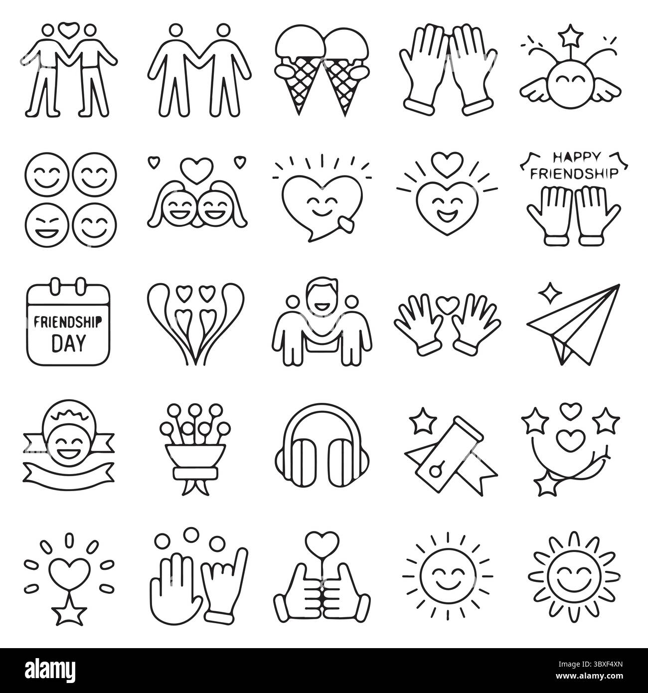 Collezione di diverse icone celebrative che rappresentano il legame di amicizia e i momenti condivisi Illustrazione Vettoriale