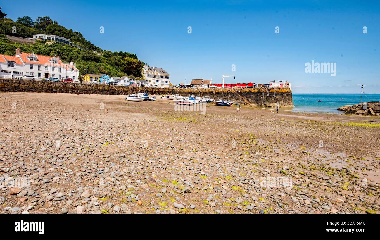 Spiaggia a Rozel nel Jersey, isole del Canale Foto Stock