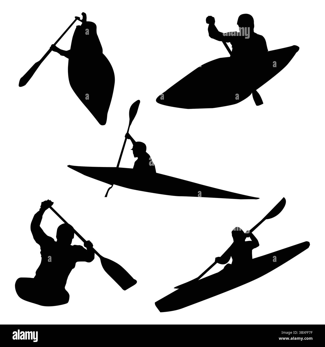 Canoa silhouette slalom sfondo nero forma Vol 1 Illustrazione Vettoriale