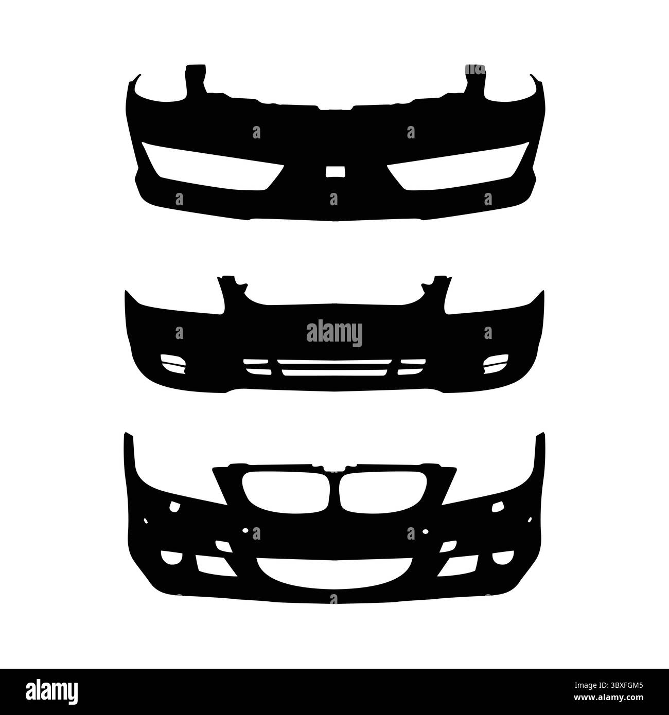 Illustrazione della silhouette nera del paraurti dell'auto sul disegno vettoriale Vol 06 Illustrazione Vettoriale