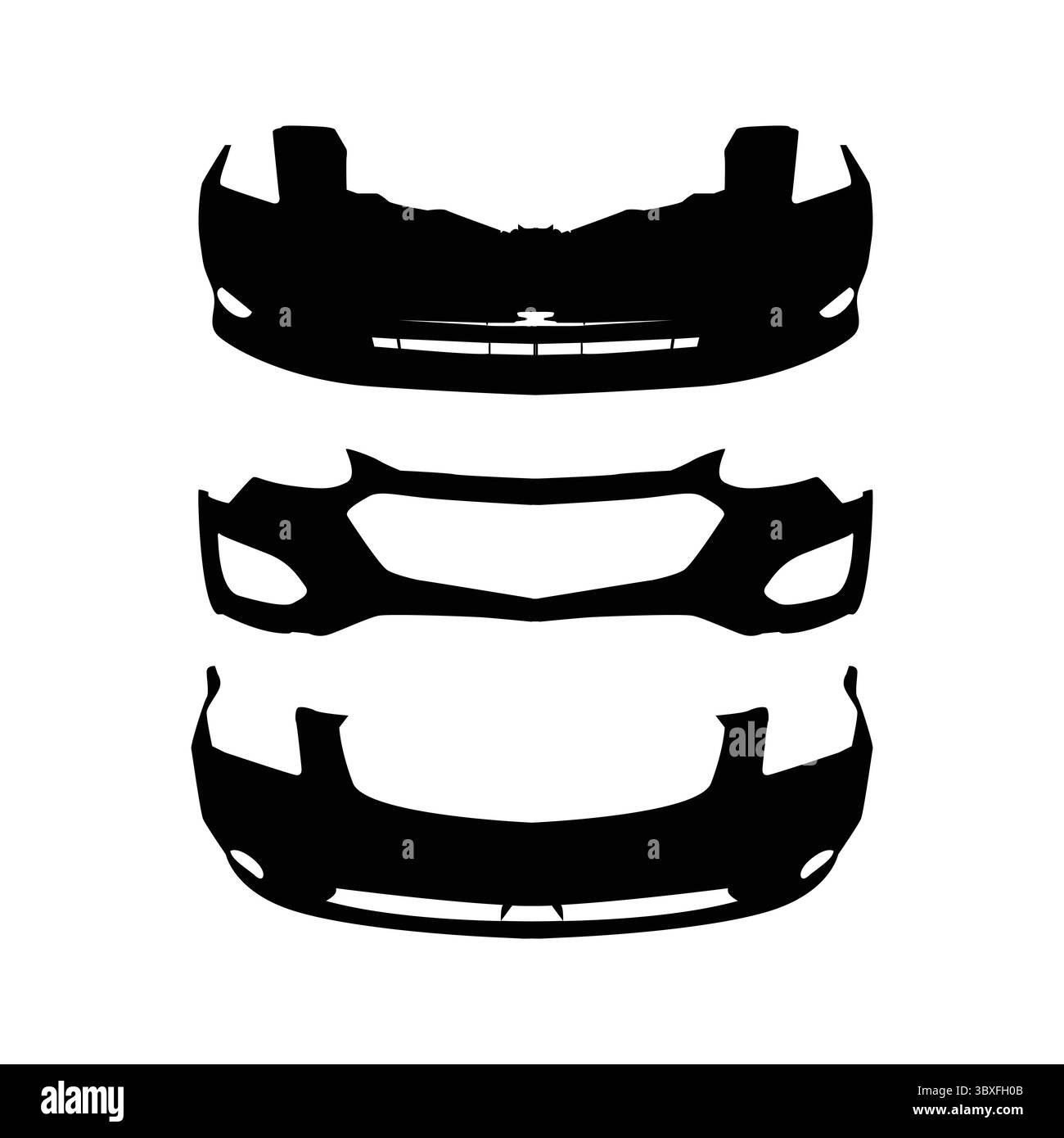 Illustrazione della silhouette nera del paraurti dell'auto sul disegno vettoriale Vol 05 Illustrazione Vettoriale