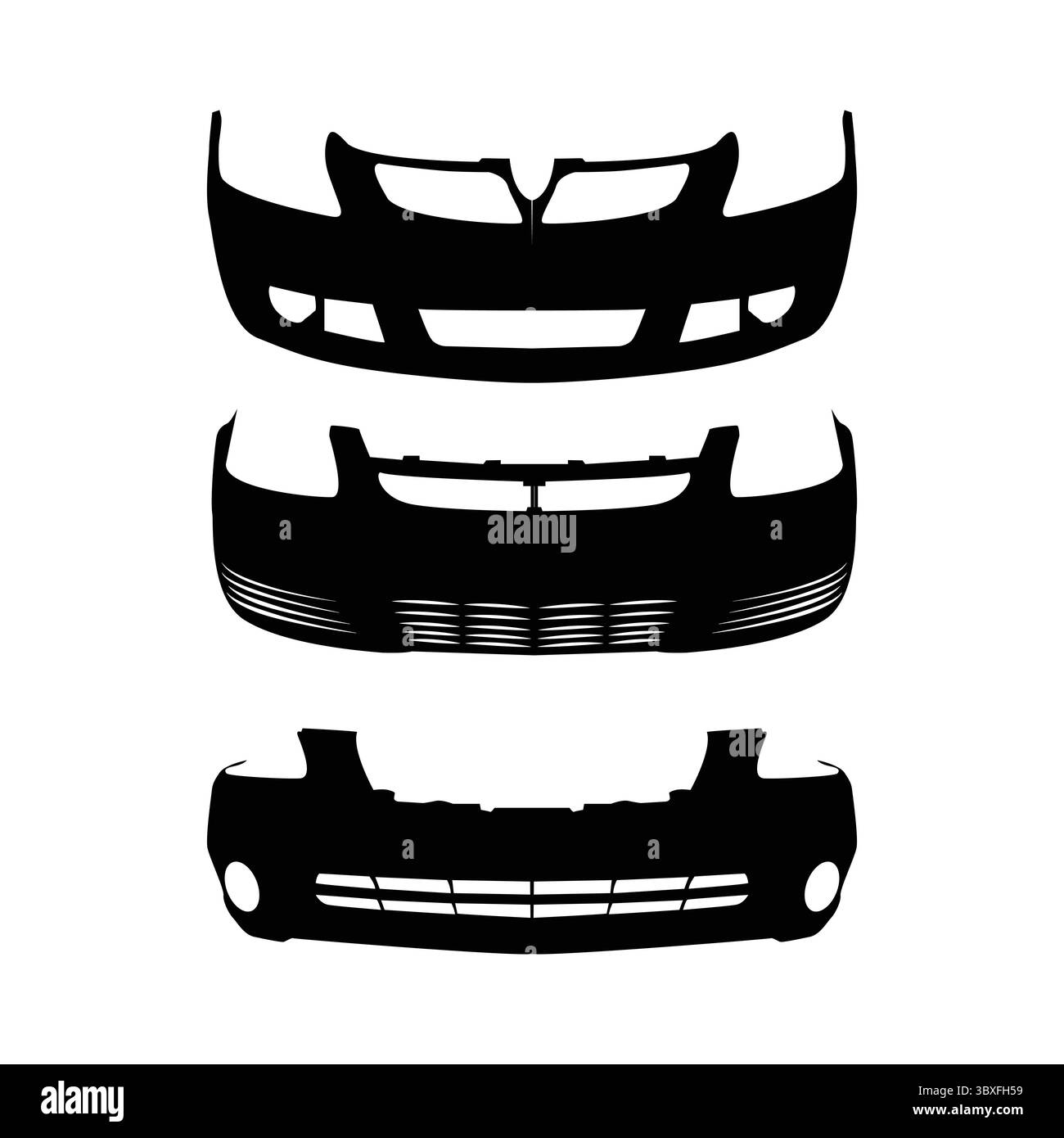 Illustrazione della silhouette nera del paraurti dell'auto sul disegno vettoriale Vol 08 Illustrazione Vettoriale