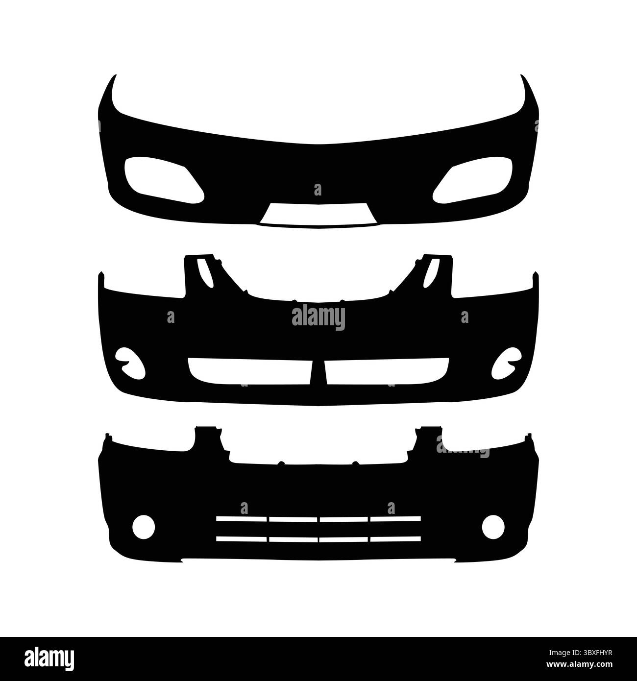 Illustrazione della silhouette nera del paraurti dell'auto sul disegno vettoriale Vol 04 Illustrazione Vettoriale